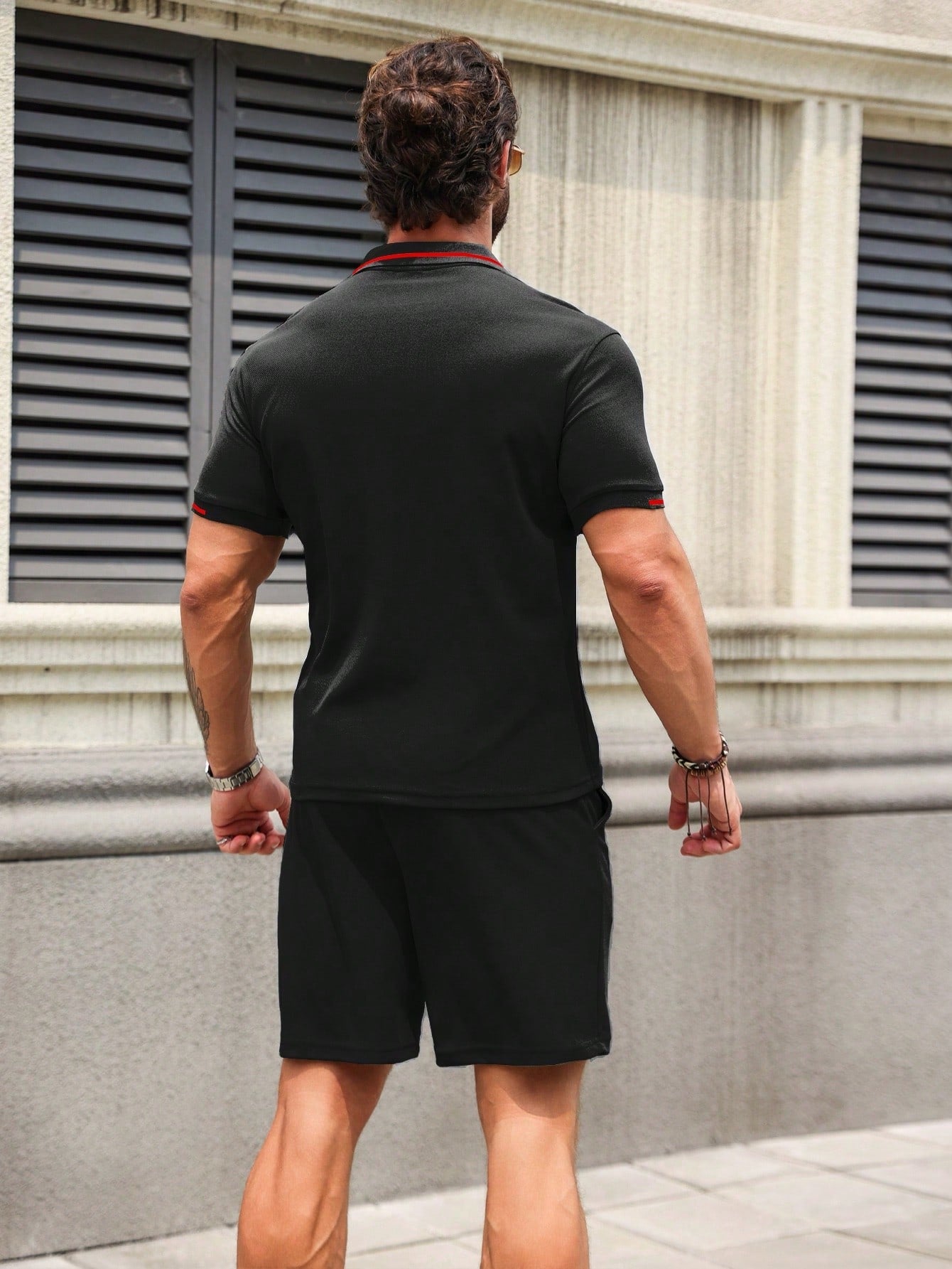 Conjunto Masculino Camisa Polo Abotoamento Simples E Shorts Casuais Conjunto Masculino Camisa Polo Abotoamento Simples