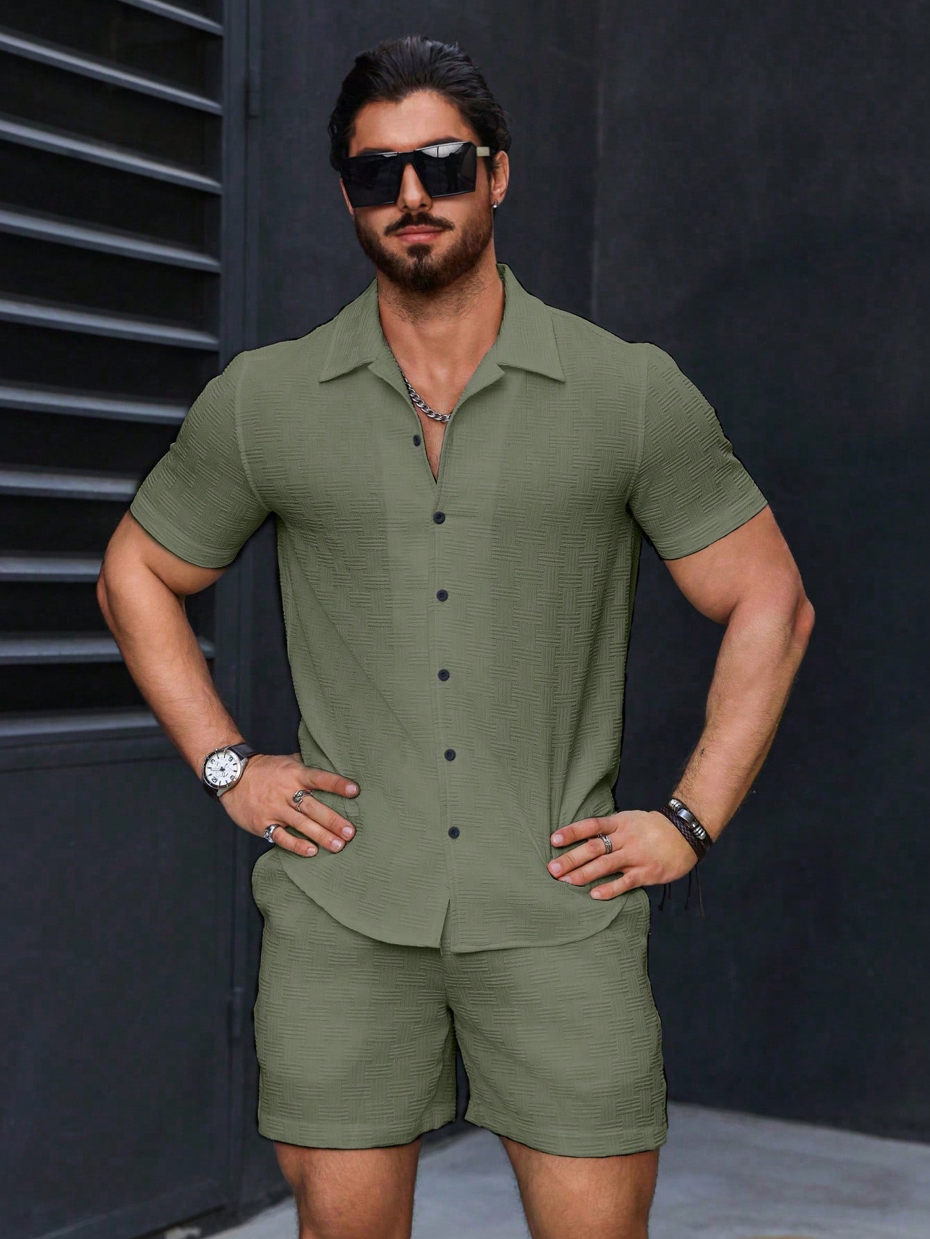 Conjunto Masculino Camisa Manga Curta E Shorts Estilo Casual Conjunto Masculino Camisa Manga Curta E Shorts Estilo