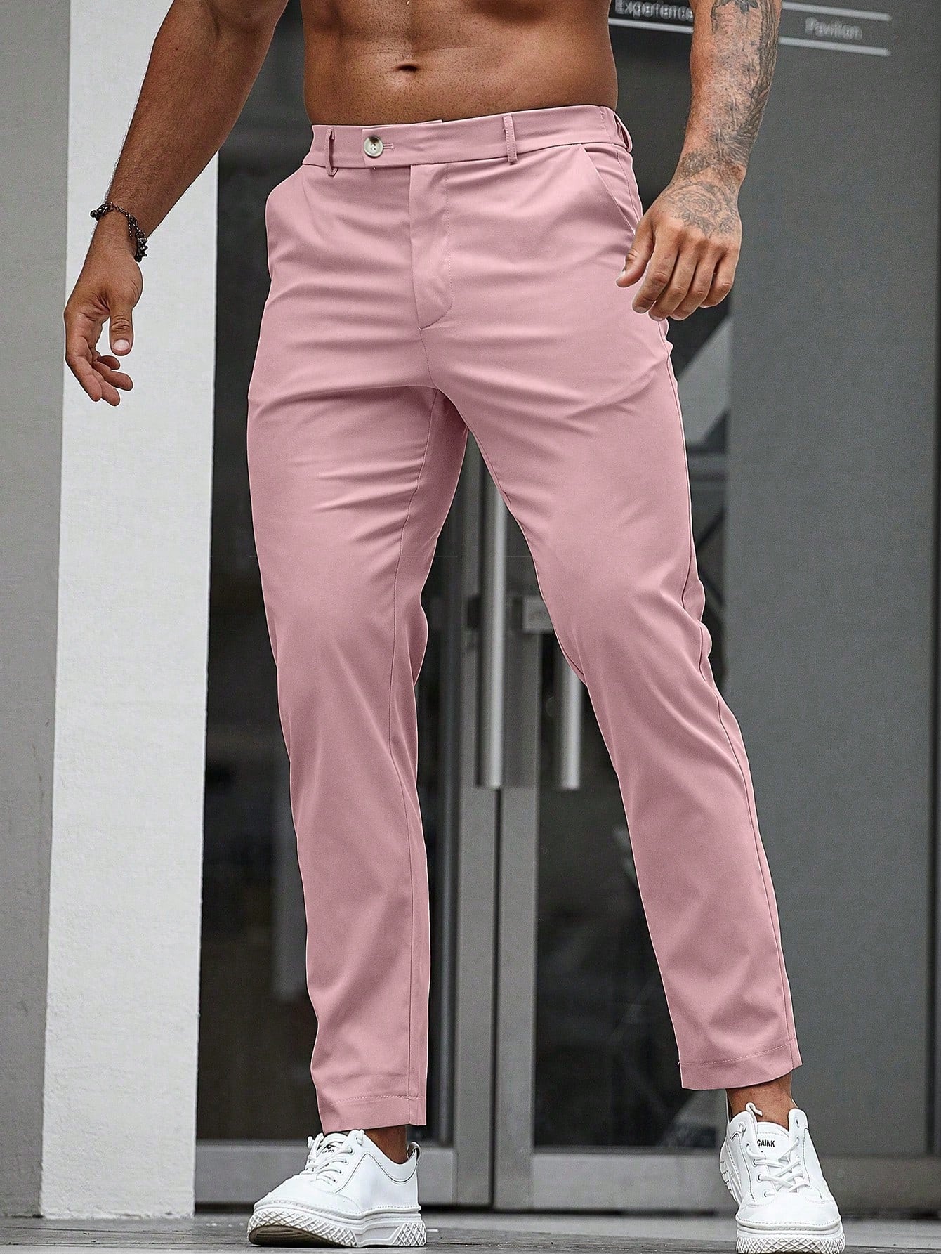 Calça Masculina Social Slim Fit Tecido Stretch E Cintura Tradicional Rosa Chiclete / PP Calça Masculina Social Slim Fit