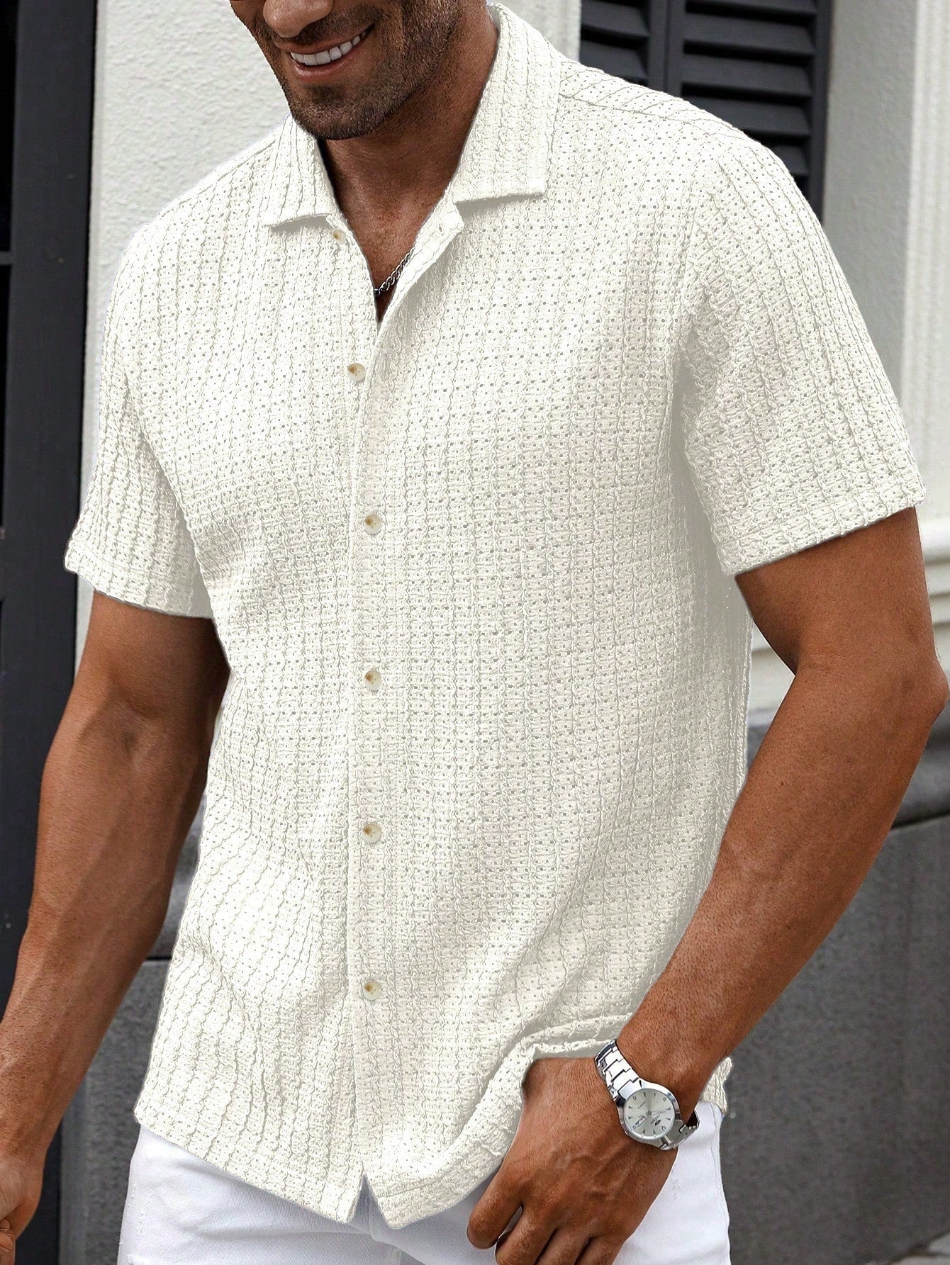 Camisa Masculina De Botão Tecido Trabalhado Visual Moderno Camisa Masculina De Botão Tecido Trabalhado Visual Moderno