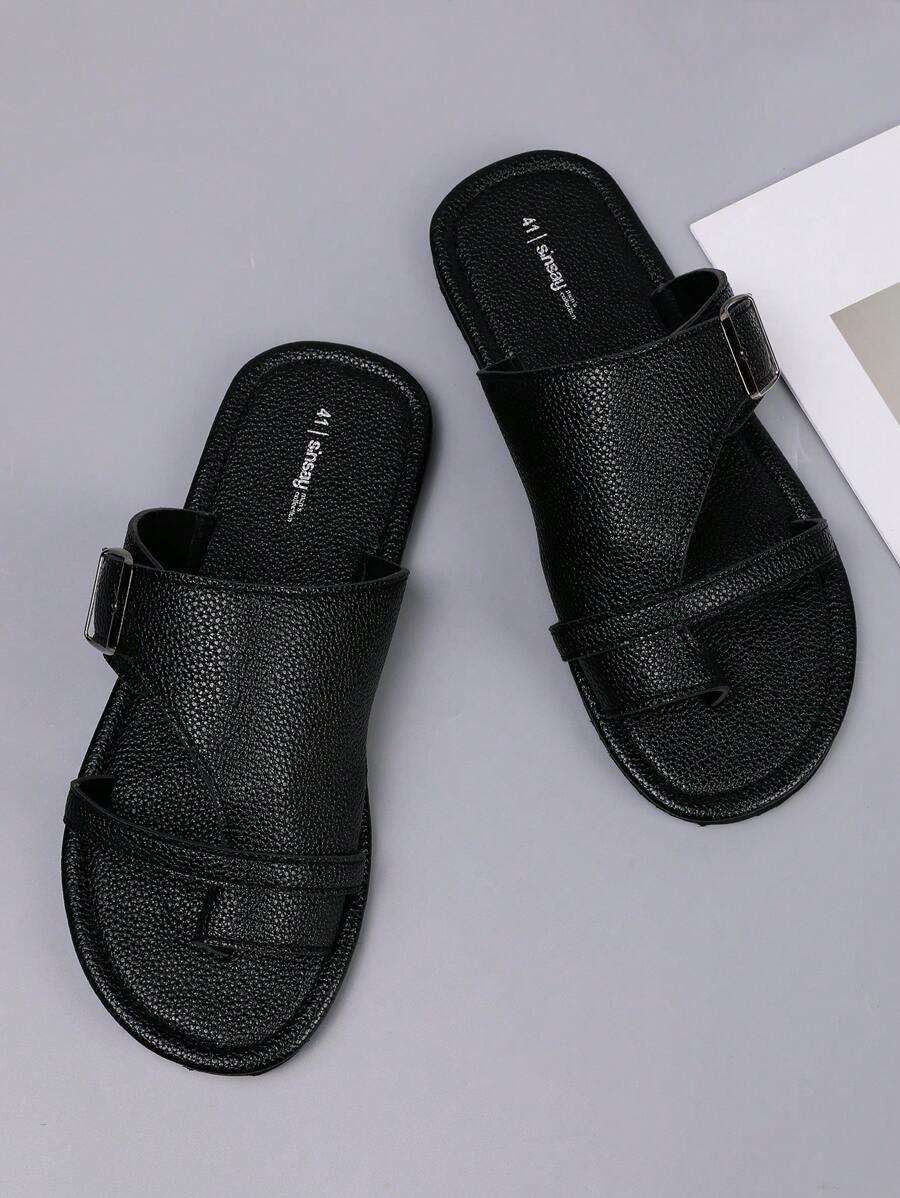 Chinelo Masculino Casual Couro Tira Confortável Antiderrapante Chinelo Masculino Casual Couro Tira Confortável