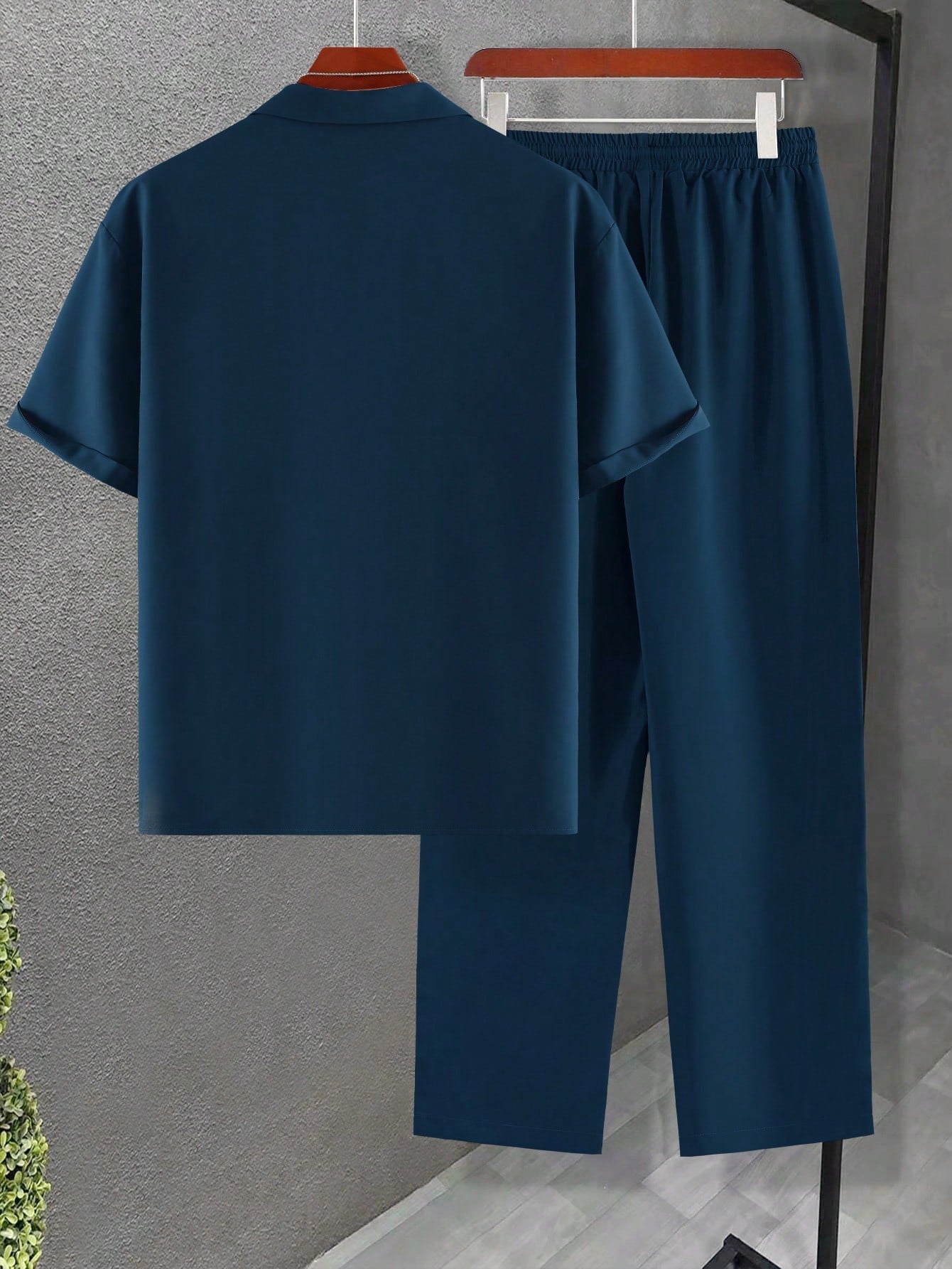 Conjunto Masculino Camisa Gola Dobrada E Calça Casual Solta Conjunto Masculino Camisa Gola Dobrada E Calça Casual Solta