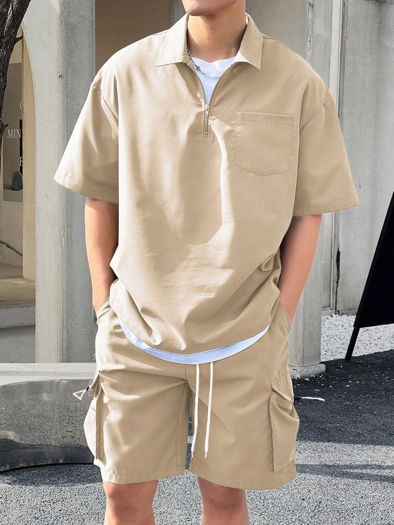 Conjunto Masculino Camisa Manga Curta E Bermuda Tecido De Linho Conjunto Masculino Camisa Manga Curta E Bermuda Tecido