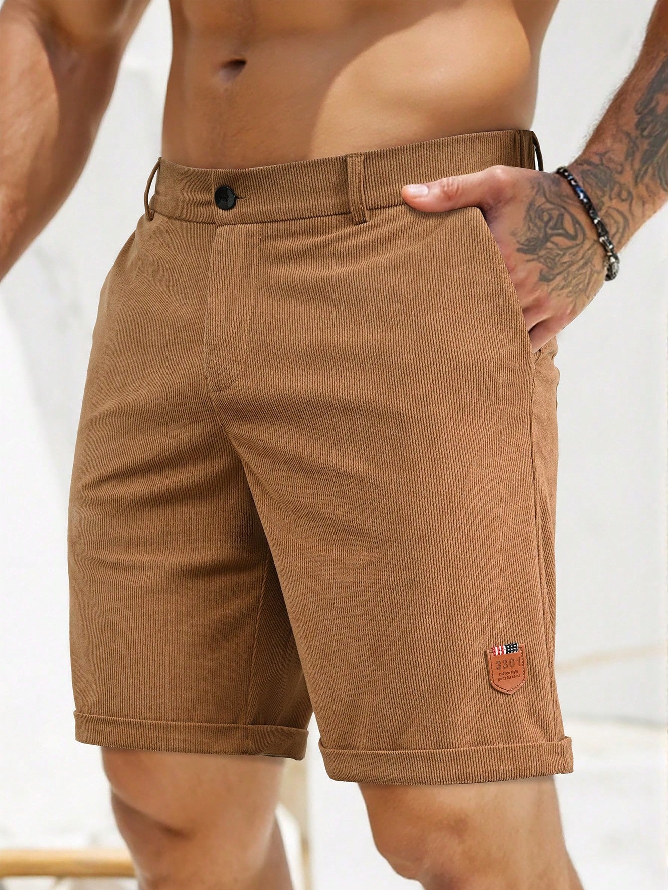 Bermuda Masculina Casual Em Sarja Com Estilo Versátil Marrom / PP Bermuda Masculina Casual Em Sarja Com Estilo Versátil