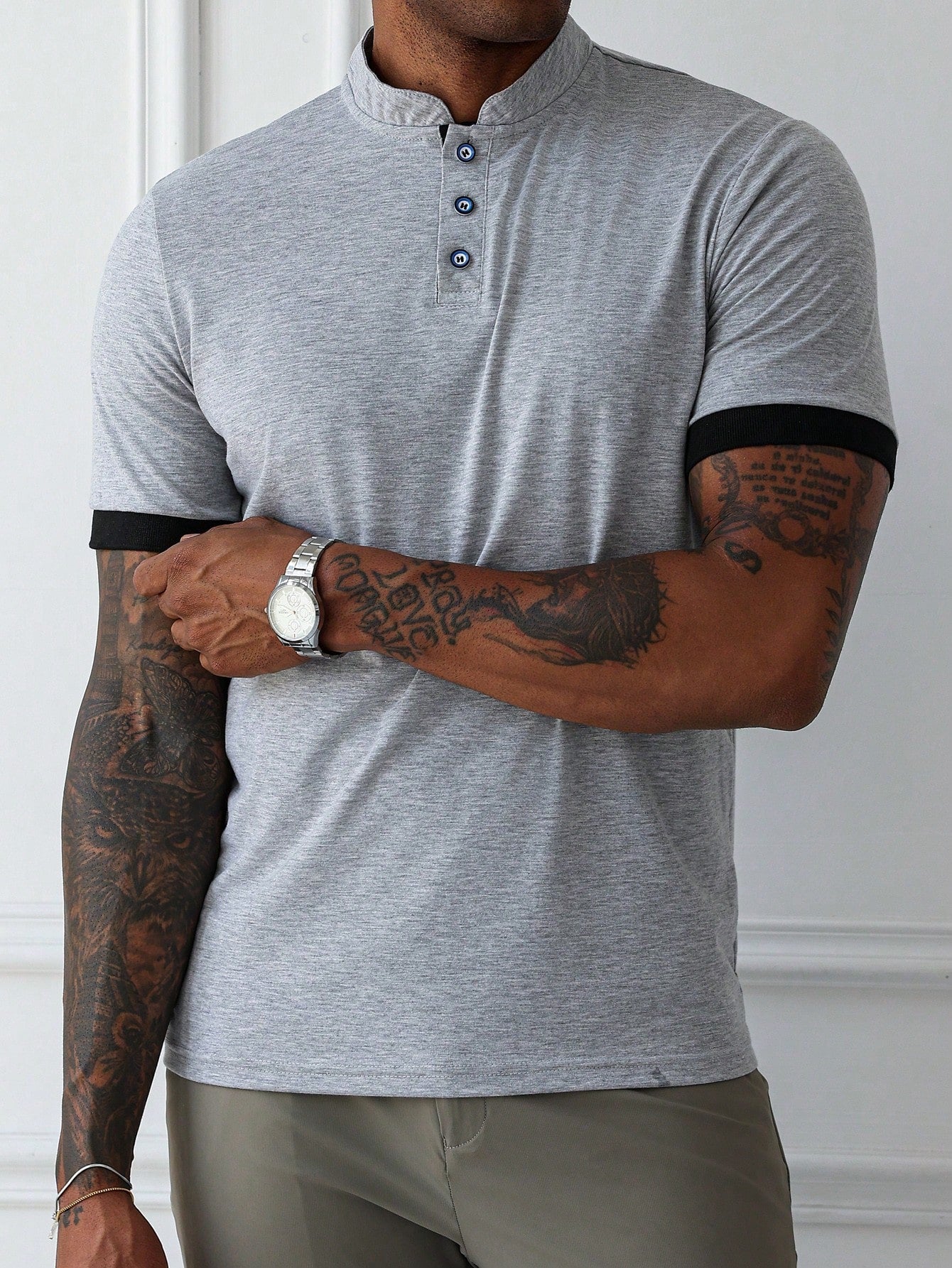 Camisa Masculina Gola Padre Botões Acabamento Premium Camisa Masculina Gola Padre Botões Acabamento Premium