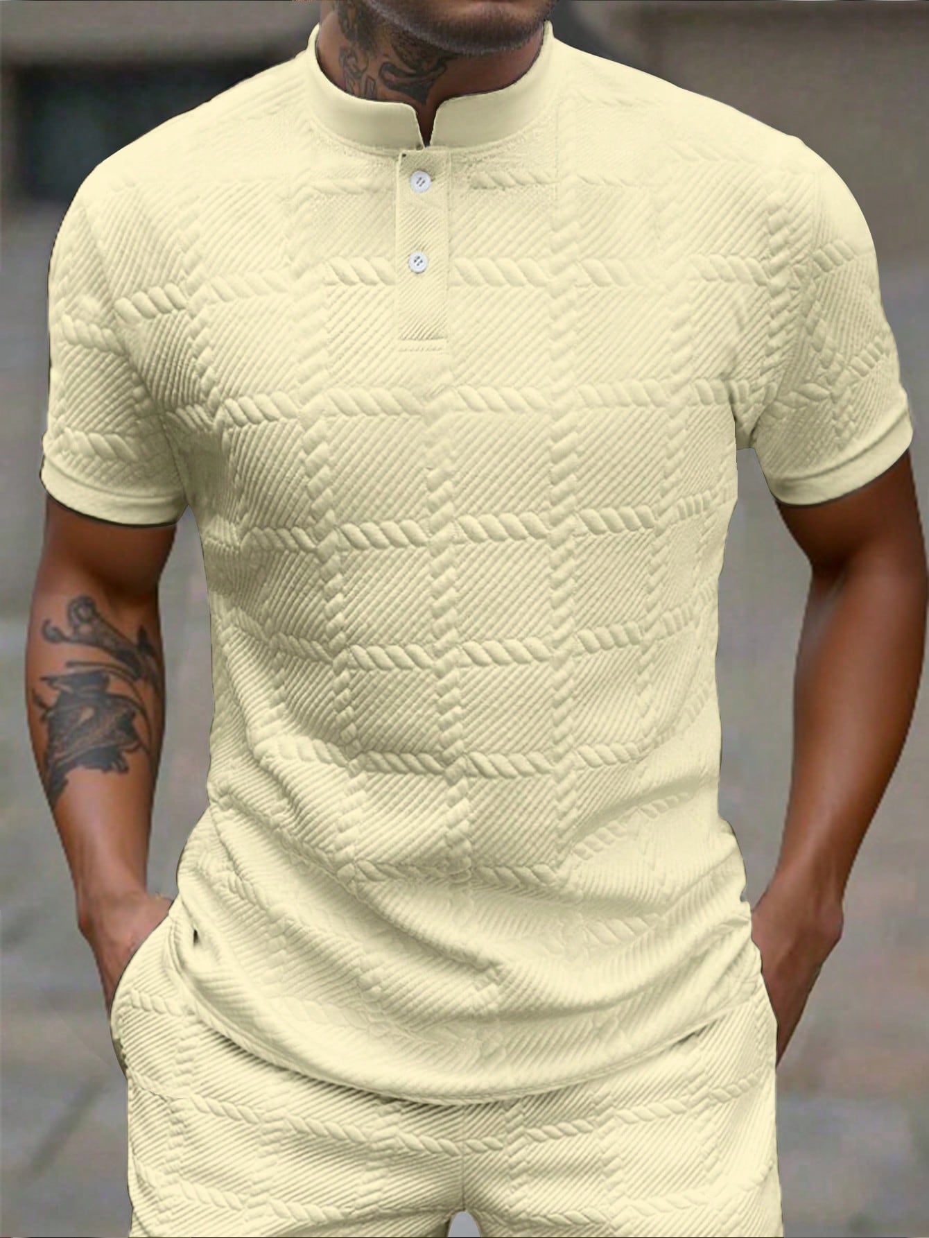 Camisa Polo Masculina Casual Gola Alta Botões Frontais Amarelo / PP Camisa Polo Masculina Casual Gola Alta Botões