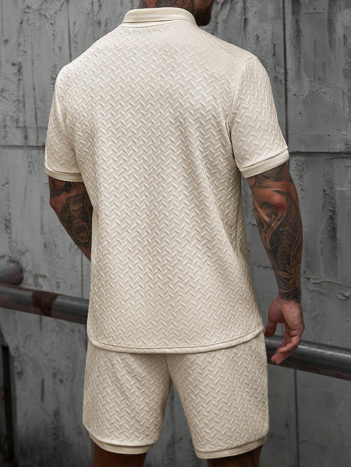 Conjunto Masculino Polo Jacquard Manga Curta E Shorts Casuais Conjunto Masculino Polo Jacquard Manga Curta E Shorts