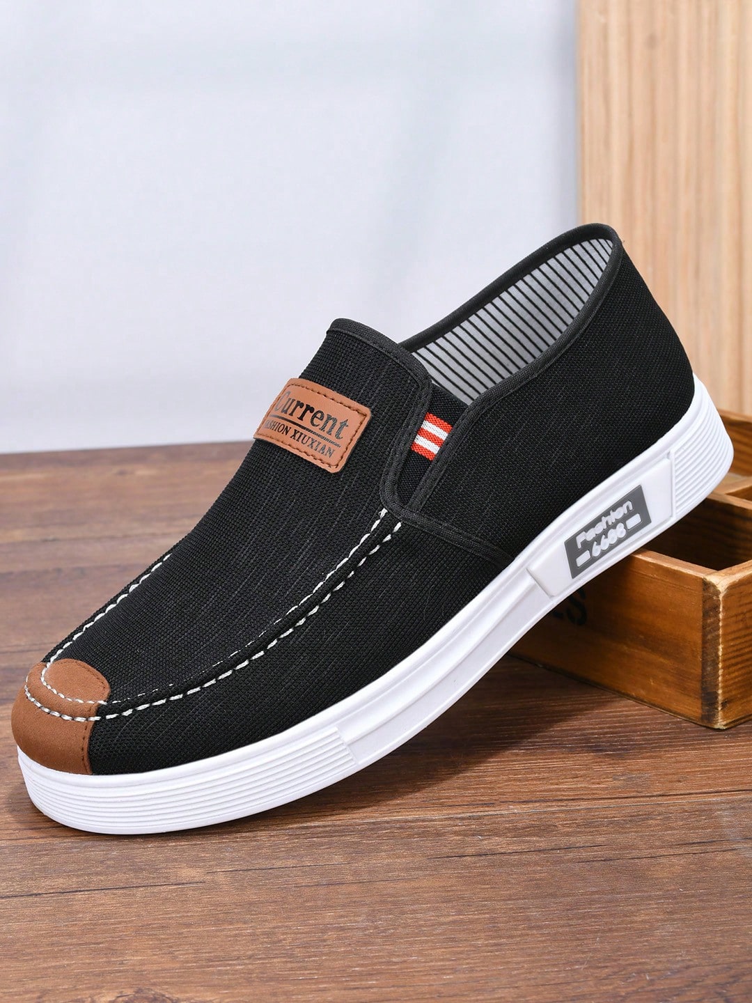 Tênis Masculino Slip-On Casual Lona Estilo Street Confortável Preto / 36 Tênis Masculino Slip-On Casual Lona Estilo