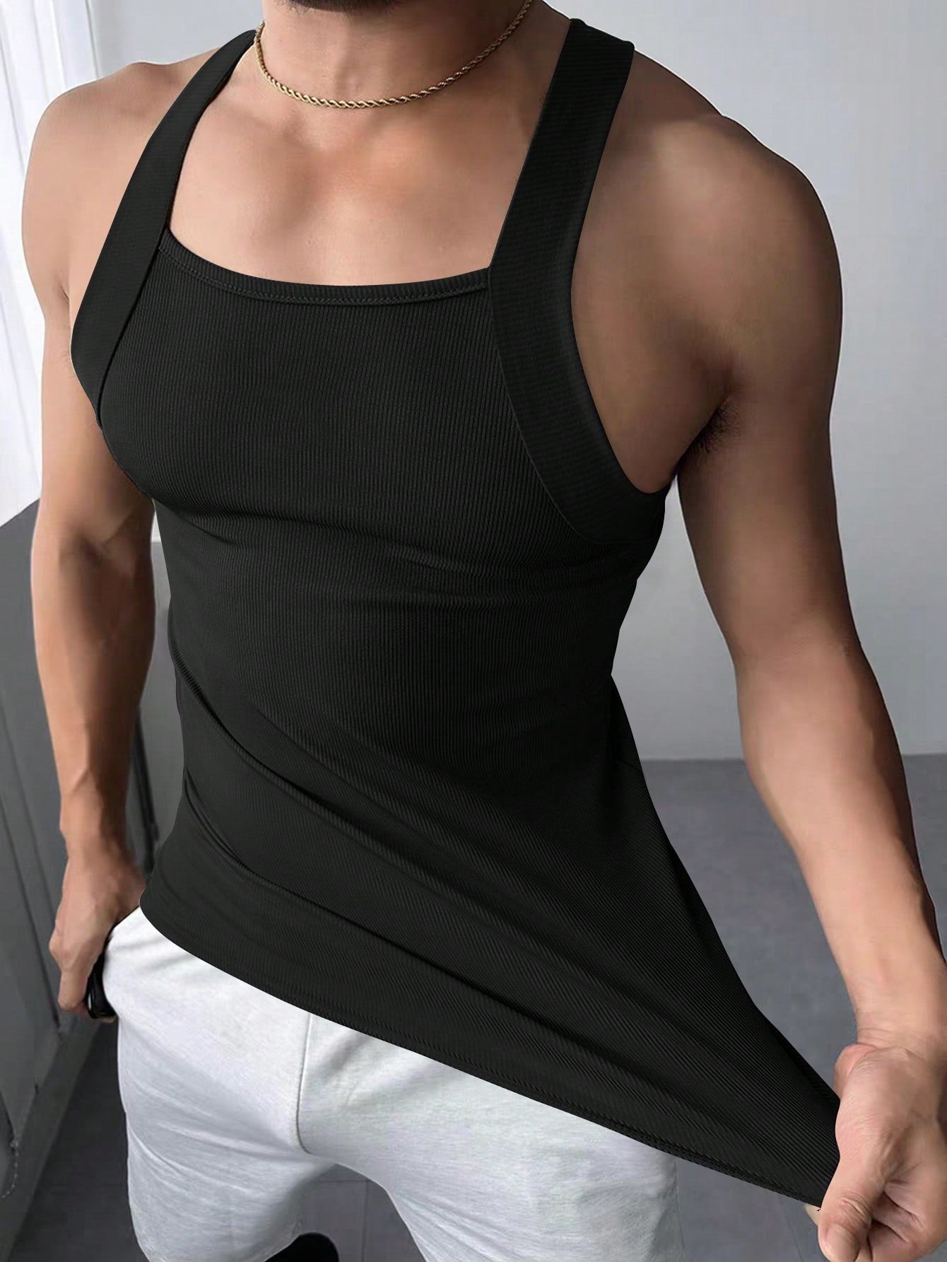 Camiseta Regata Masculina Casual Textura Canelada Preto / PP Camiseta Regata Masculina Casual Textura Canelada