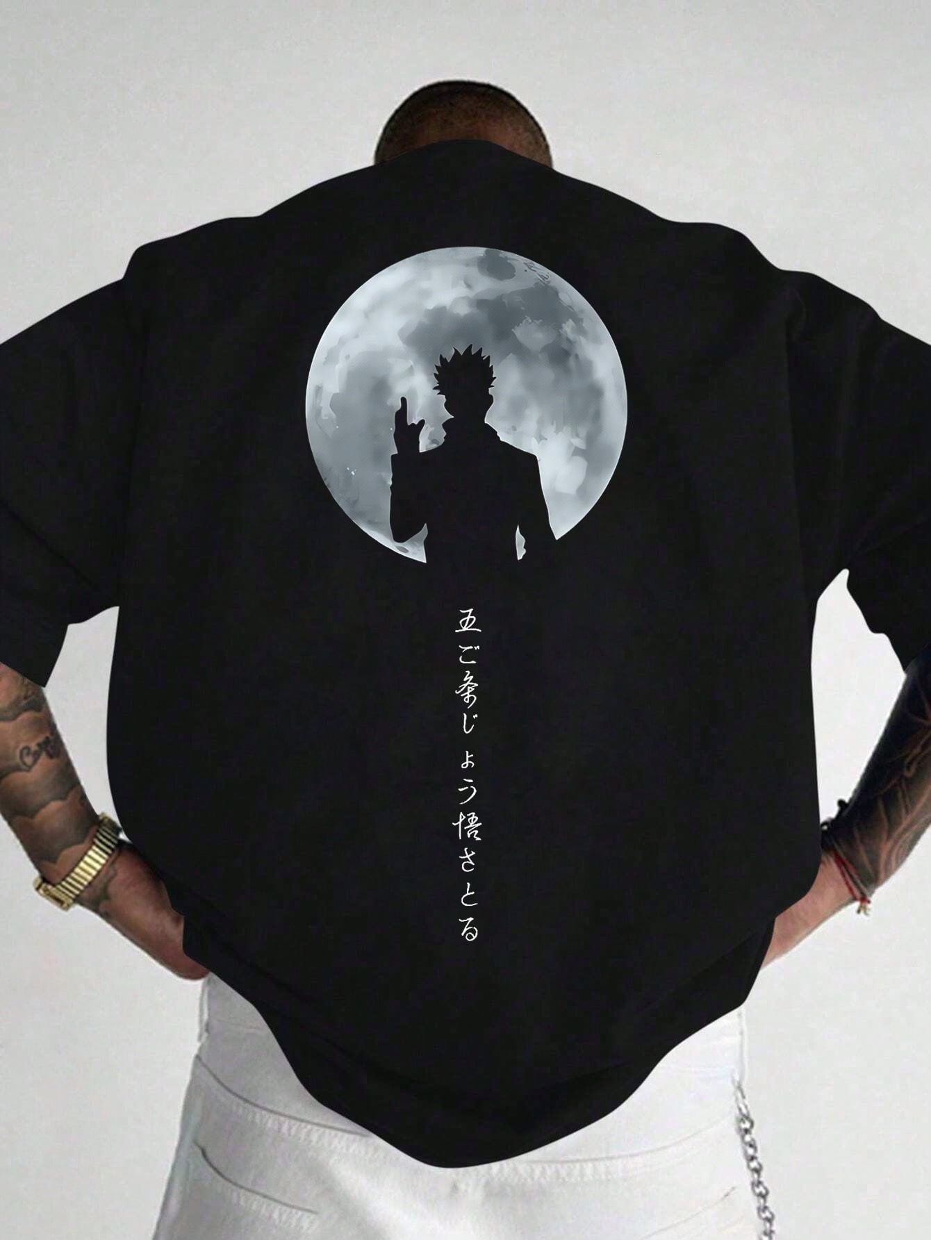Camiseta Masculina Oversized Estampa Anime Lua Preto / PP Camiseta Masculina Oversized Estampa Anime Lua