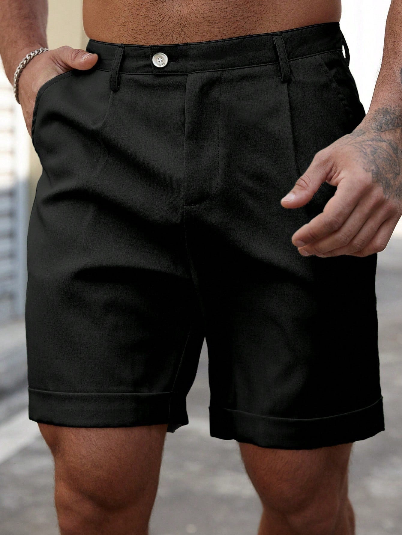 Bermuda Masculina Alfaiatada Com Barra Italiana Elegante Preto / PP Bermuda Masculina Alfaiatada Com Barra Italiana
