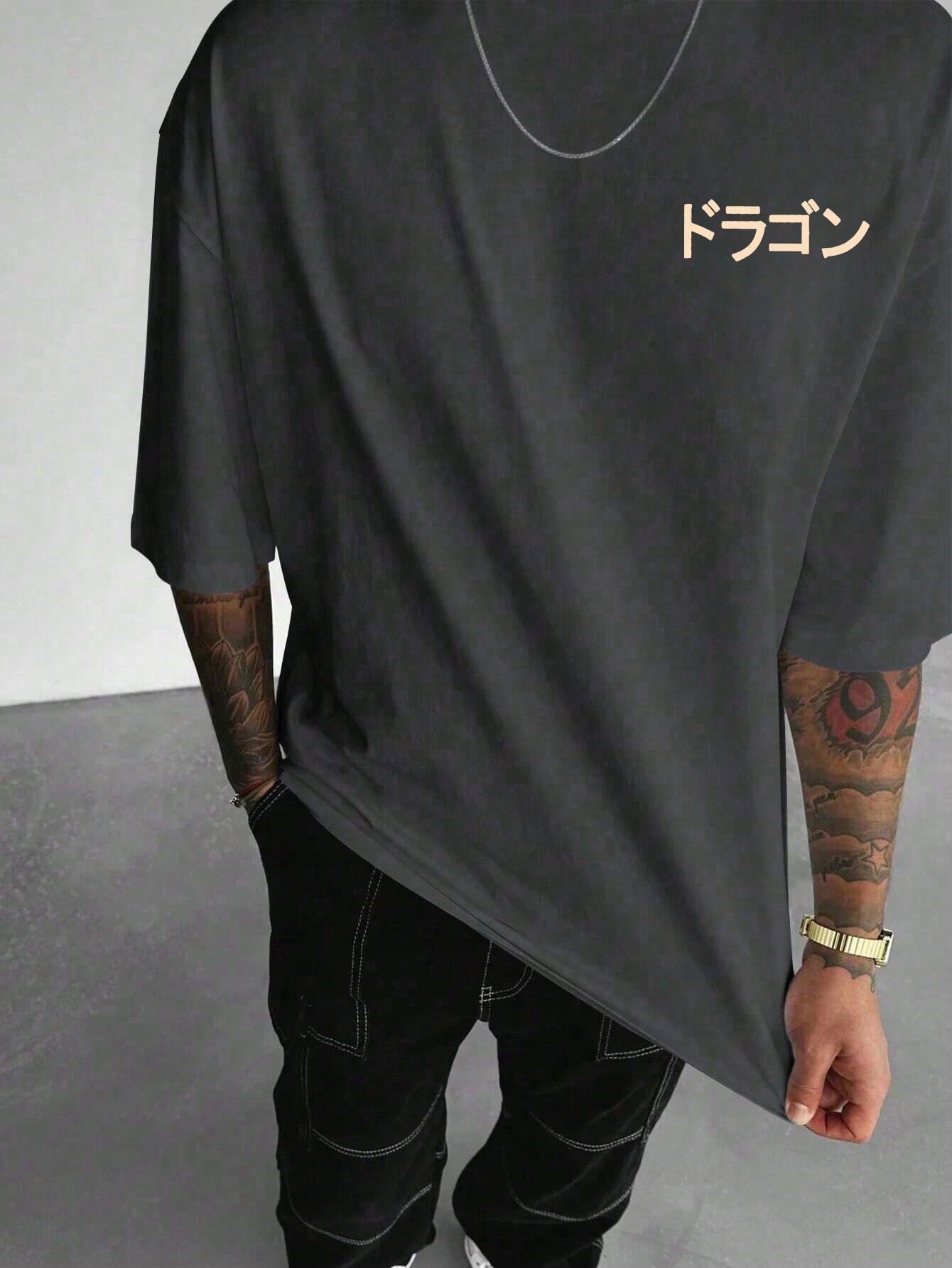 Camiseta Masculina Oversized Estampa De Dragão Oriental Camiseta Masculina Oversized Estampa De Dragão Oriental