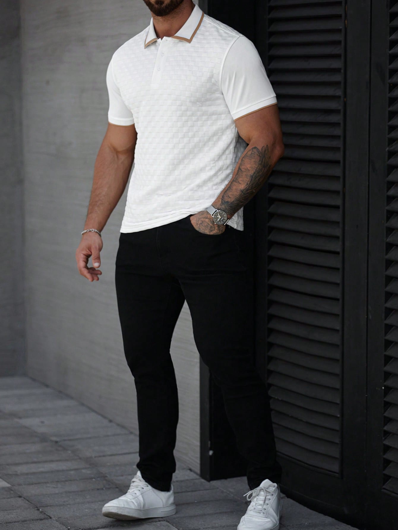 Camisa Polo Masculina Texturizada Gola Contrastante Camisa Polo Masculina Texturizada Gola Contrastante