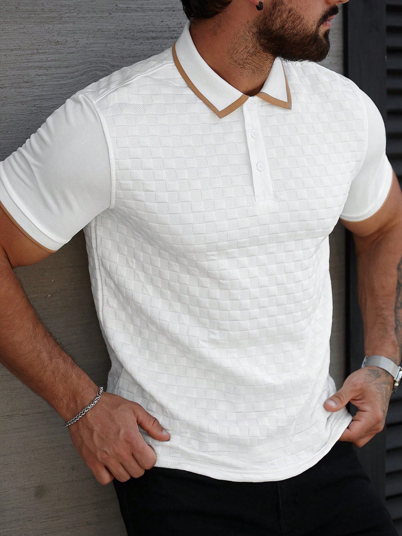 Camisa Polo Masculina Texturizada Gola Contrastante Camisa Polo Masculina Texturizada Gola Contrastante