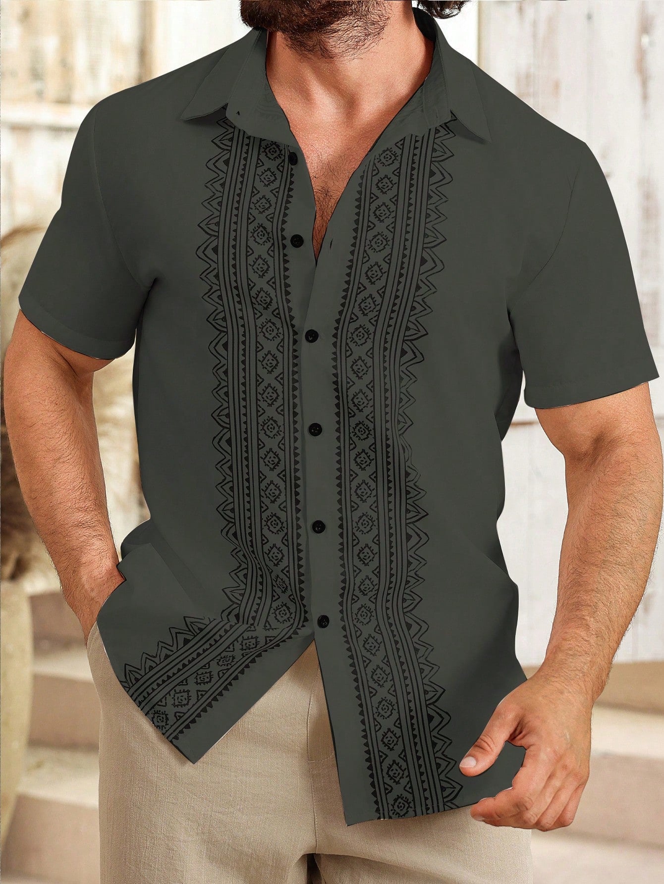 Camisa Masculina De Botão Bordado Étnico Estilo Refinado Camisa Masculina De Botão Bordado Étnico Estilo Refinado