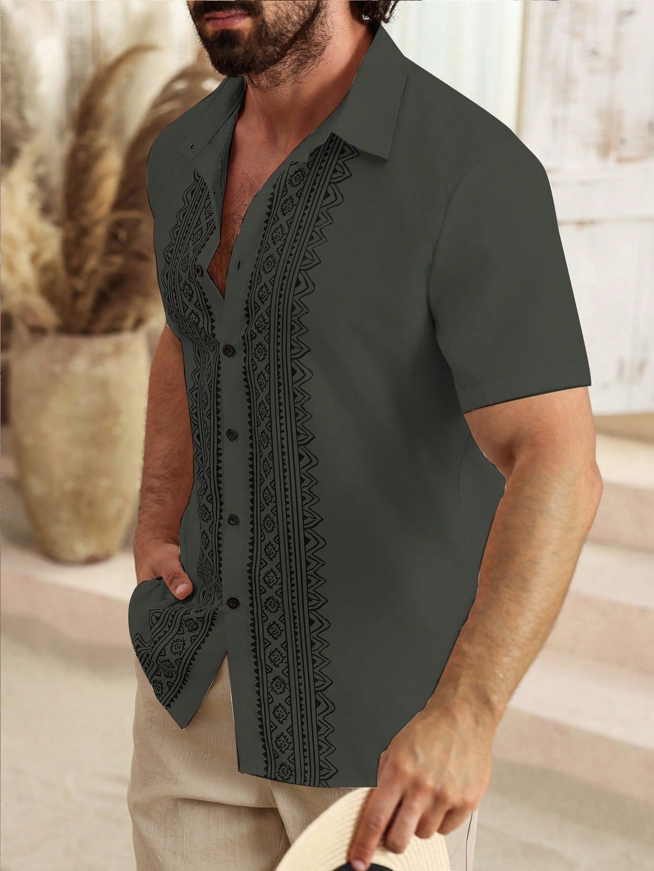 Camisa Masculina De Botão Bordado Étnico Estilo Refinado Camisa Masculina De Botão Bordado Étnico Estilo Refinado