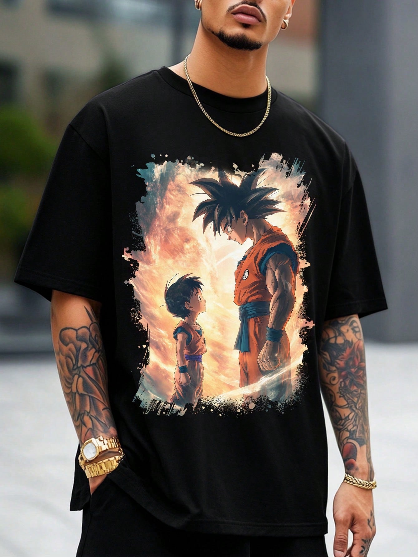 Camiseta Masculina Casual Estampa Goku Garoto Dinâmico Preto / PP Camiseta Masculina Casual Estampa Goku Garoto Dinâmico