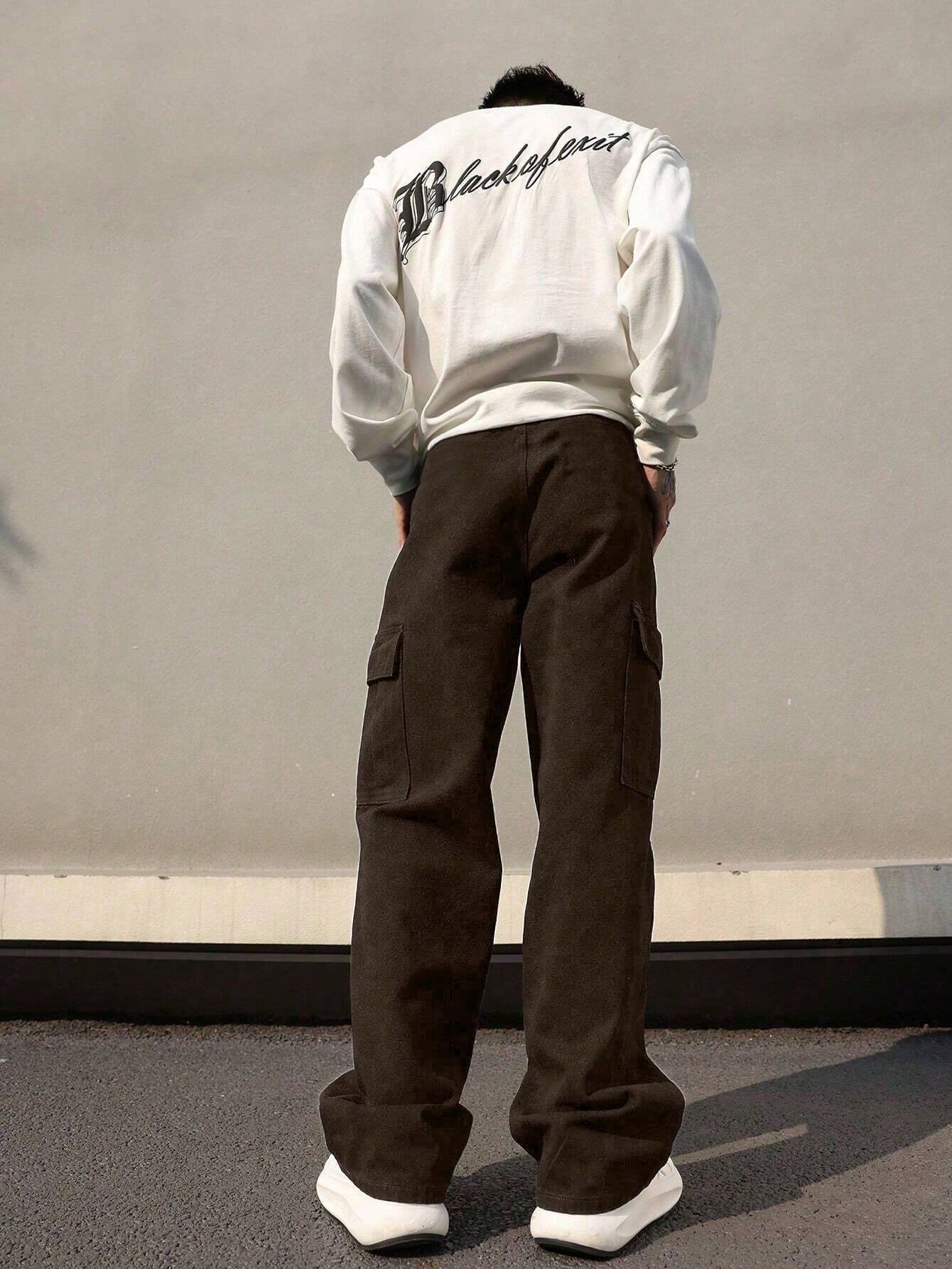 Calça Masculina Cargo Wide Leg Com Patch Bordado Calça Masculina Cargo Wide Leg Com Patch Bordado