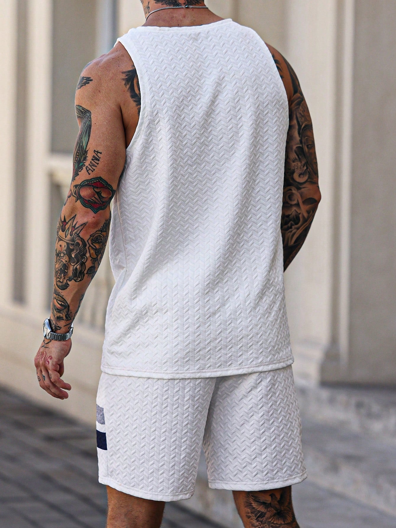 Conjunto Masculino Regata Com Estampa De Asas E Shorts Cós Ajustável Conjunto Masculino Regata Com Estampa De Asas E