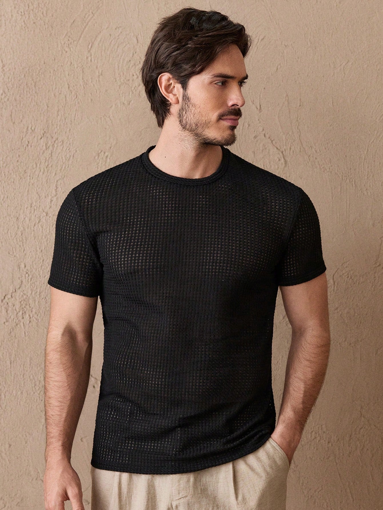 Camisa Masculina Slim Textura Elegante Moderna Preto / PP Camisa Masculina Slim Textura Elegante Moderna