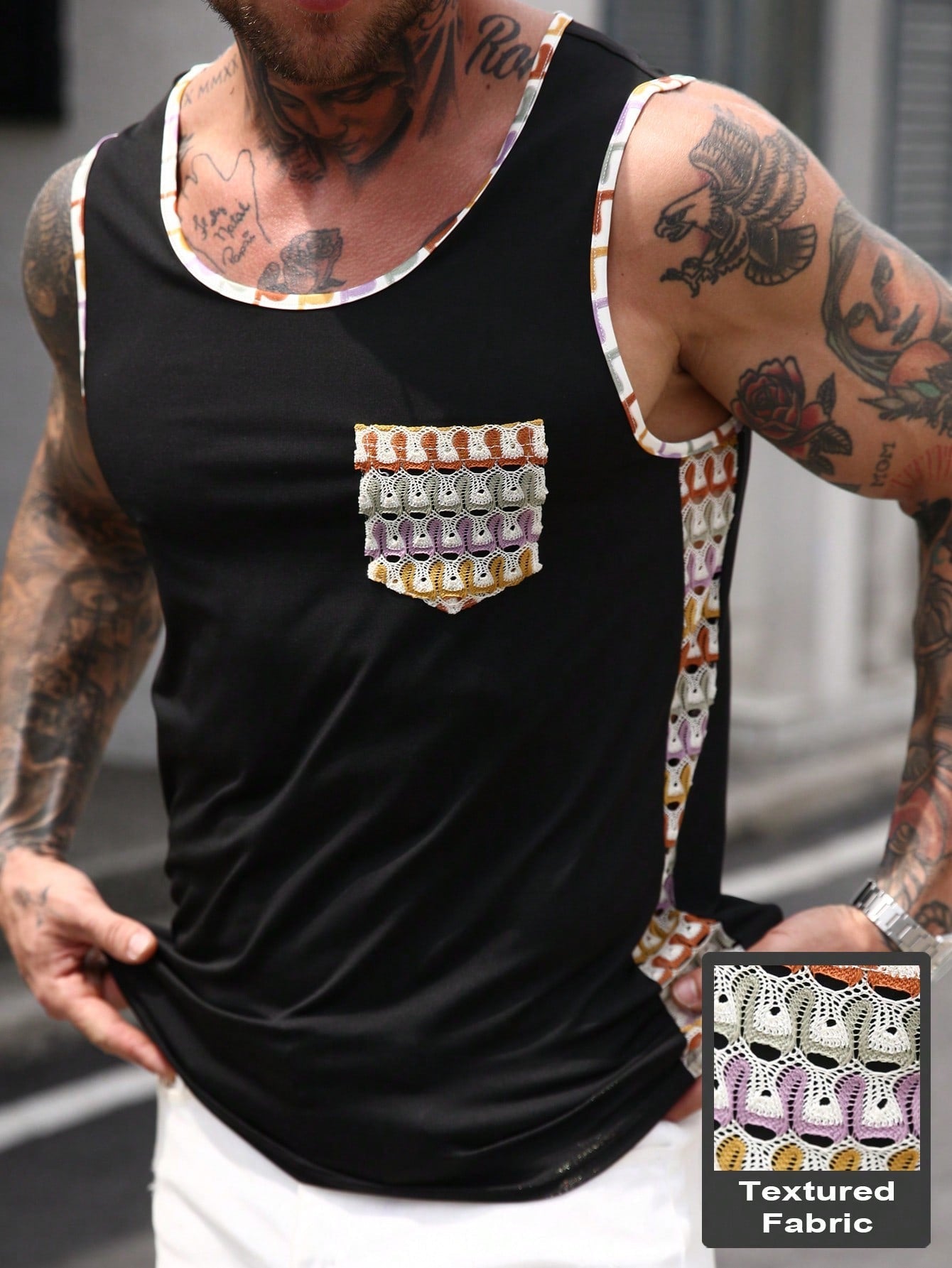 Camiseta Regata Masculina Bolso Estampa Casual Versátil Camiseta Regata Masculina Bolso Estampa Casual Versátil