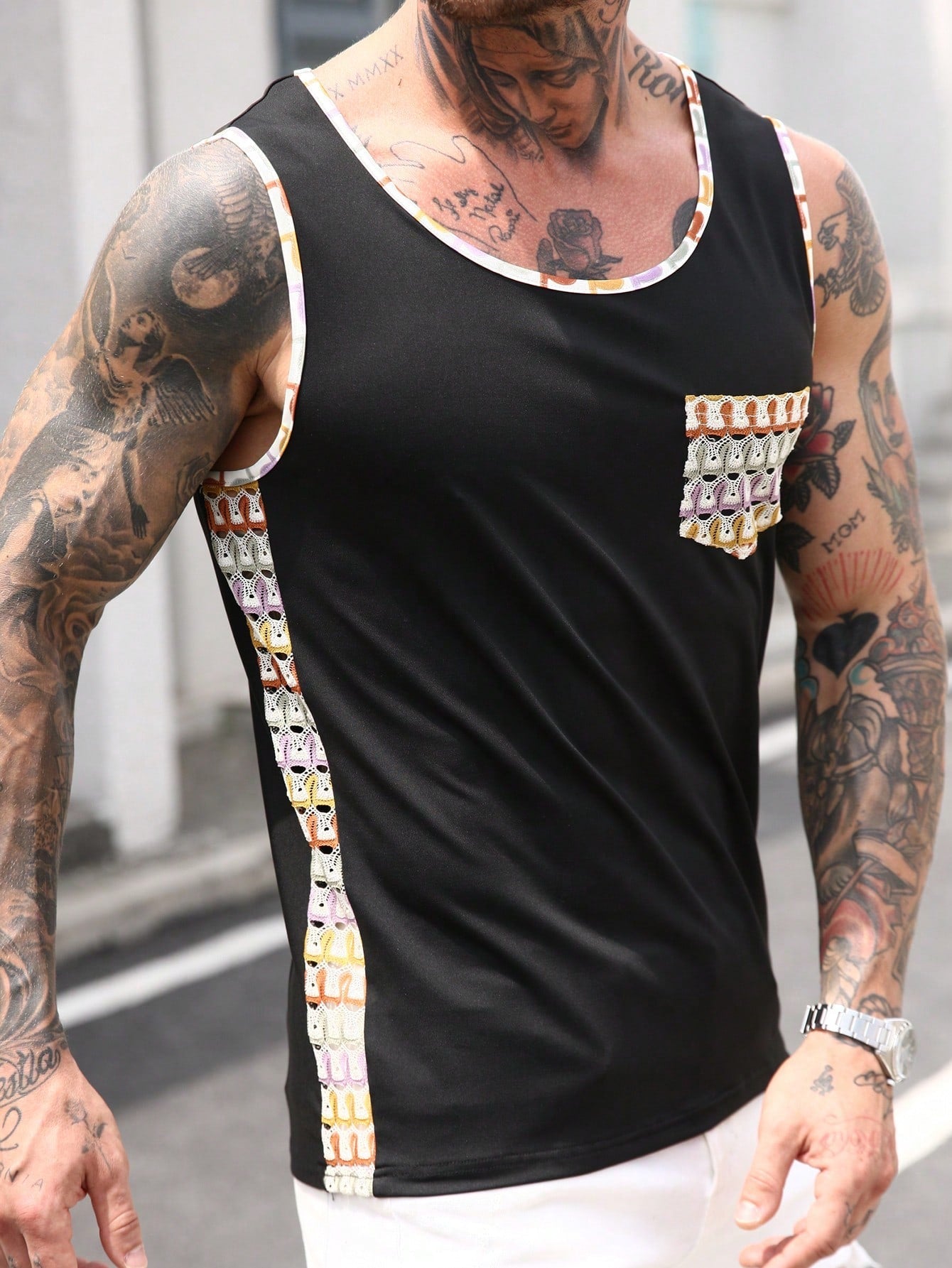 Camiseta Regata Masculina Bolso Estampa Casual Versátil Camiseta Regata Masculina Bolso Estampa Casual Versátil