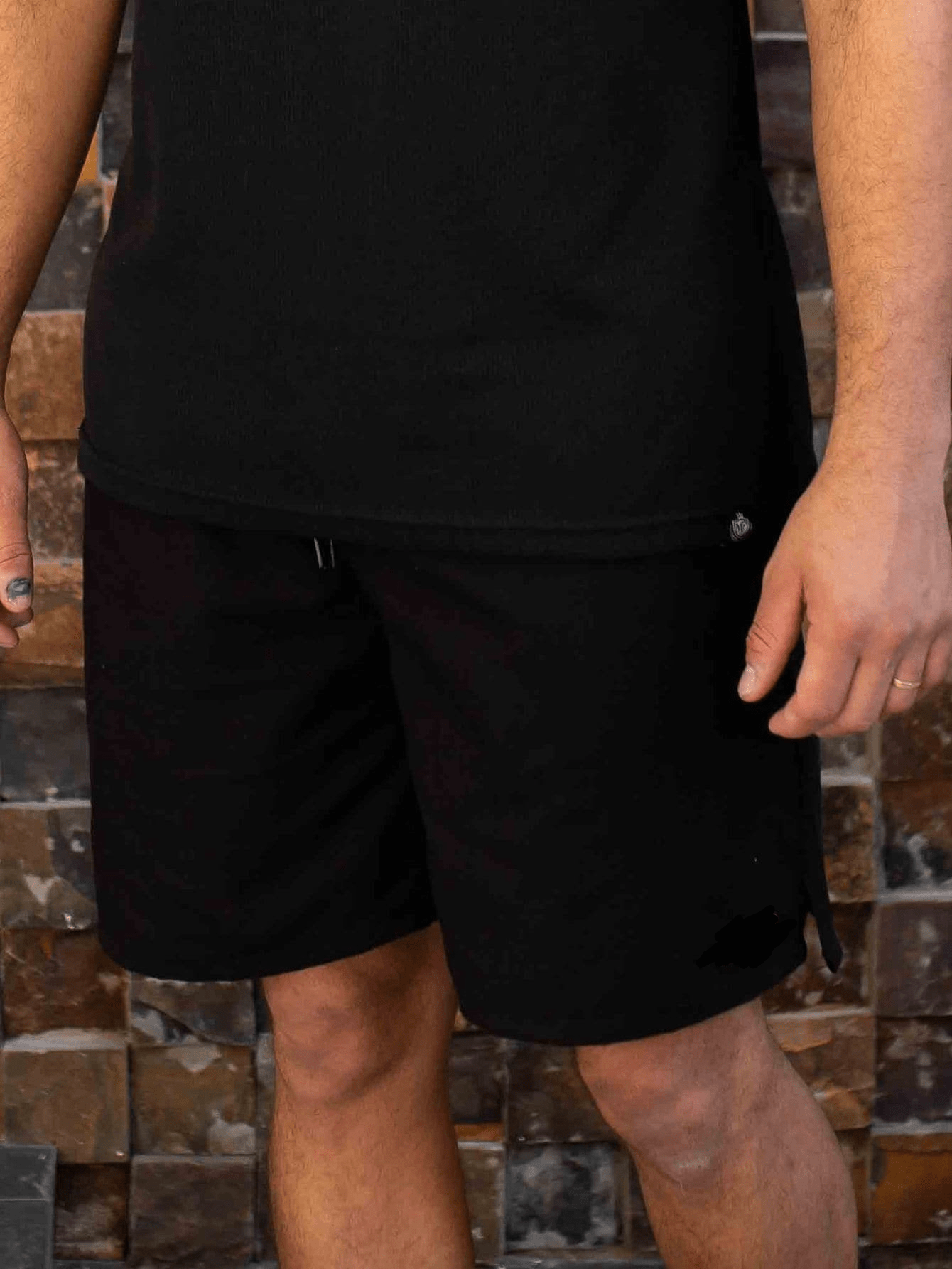 Shorts Masculino Alfaiataria Com Cadarço E Caimento Fino Preto / PP Shorts Masculino Alfaiataria Com Cadarço E Caimento