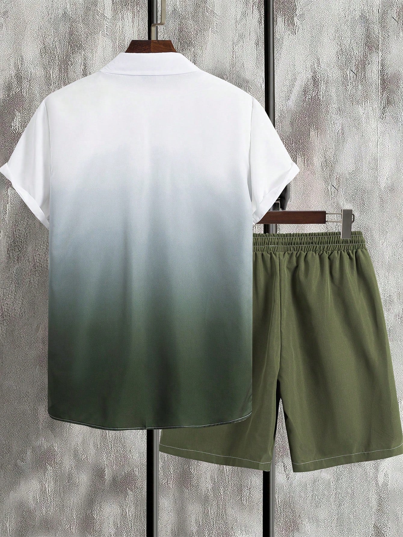 Conjunto Masculino Camisa Manga Curta Estampa Ombre E Shorts Casuais Conjunto Masculino Camisa Manga Curta Estampa