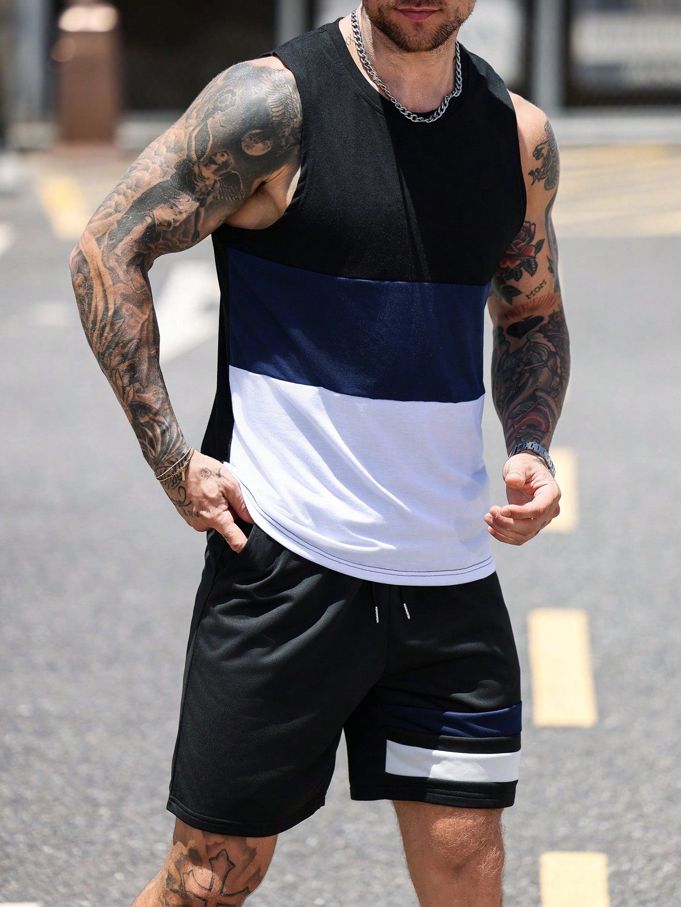 Conjunto Masculino Regata Gola Redonda E Shorts Casuais Conjunto Masculino Regata Gola Redonda E Shorts Casuais