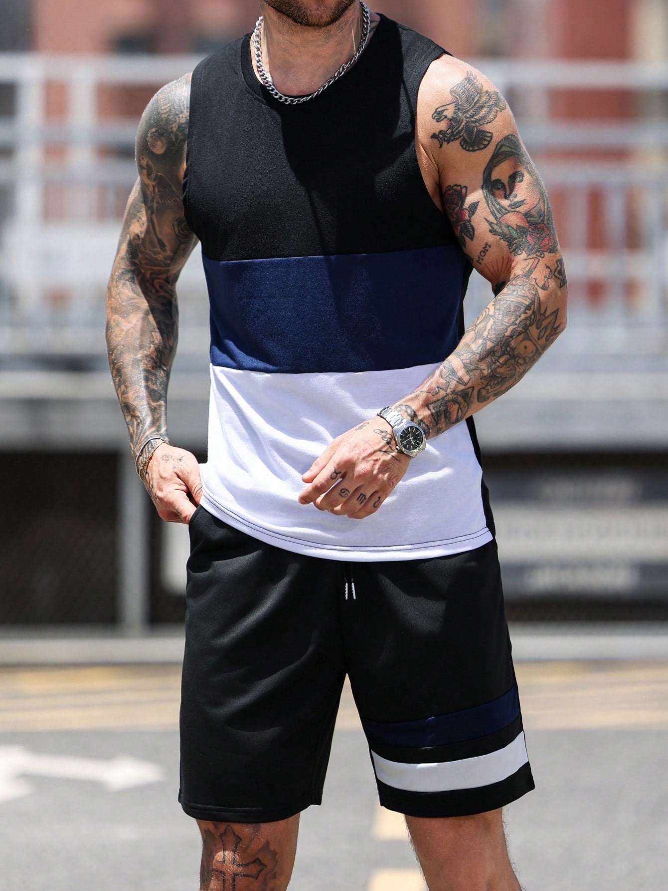 Conjunto Masculino Regata Gola Redonda E Shorts Casuais Conjunto Masculino Regata Gola Redonda E Shorts Casuais