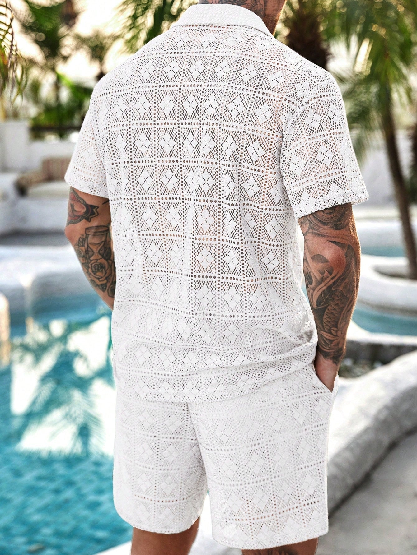 Conjunto Masculino Camisa Com Recortes E Shorts Estilo Casual Conjunto Masculino Camisa Com Recortes E Shorts Estilo