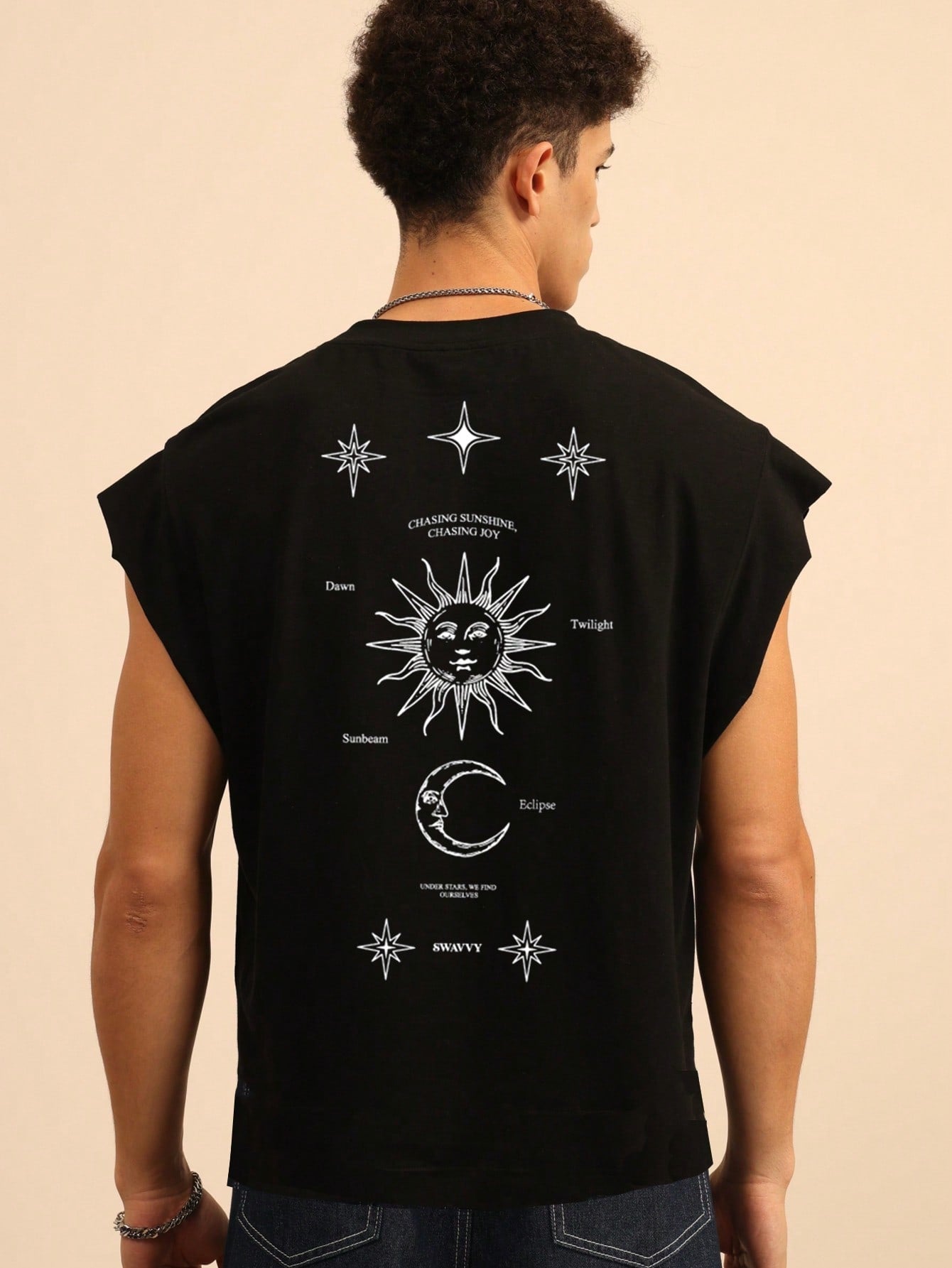 Camiseta Regata Masculina Estampa De Astrologia Alças Largas Preto / PP Camiseta Regata Masculina Estampa De Astrologia
