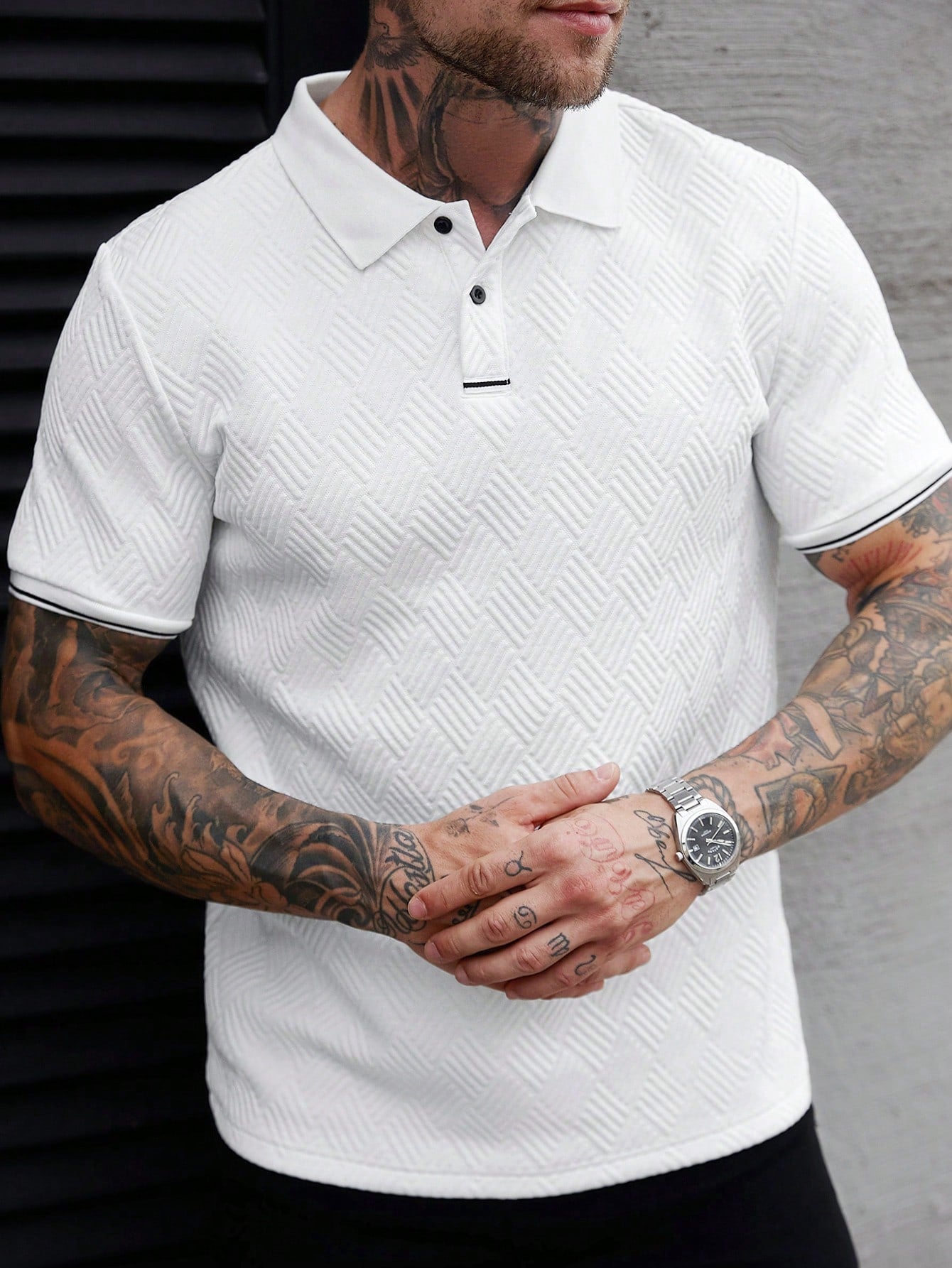 Camisa Polo Masculina Casual Detalhe Color Block Botões Branco / PP Camisa Polo Masculina Casual Detalhe Color Block