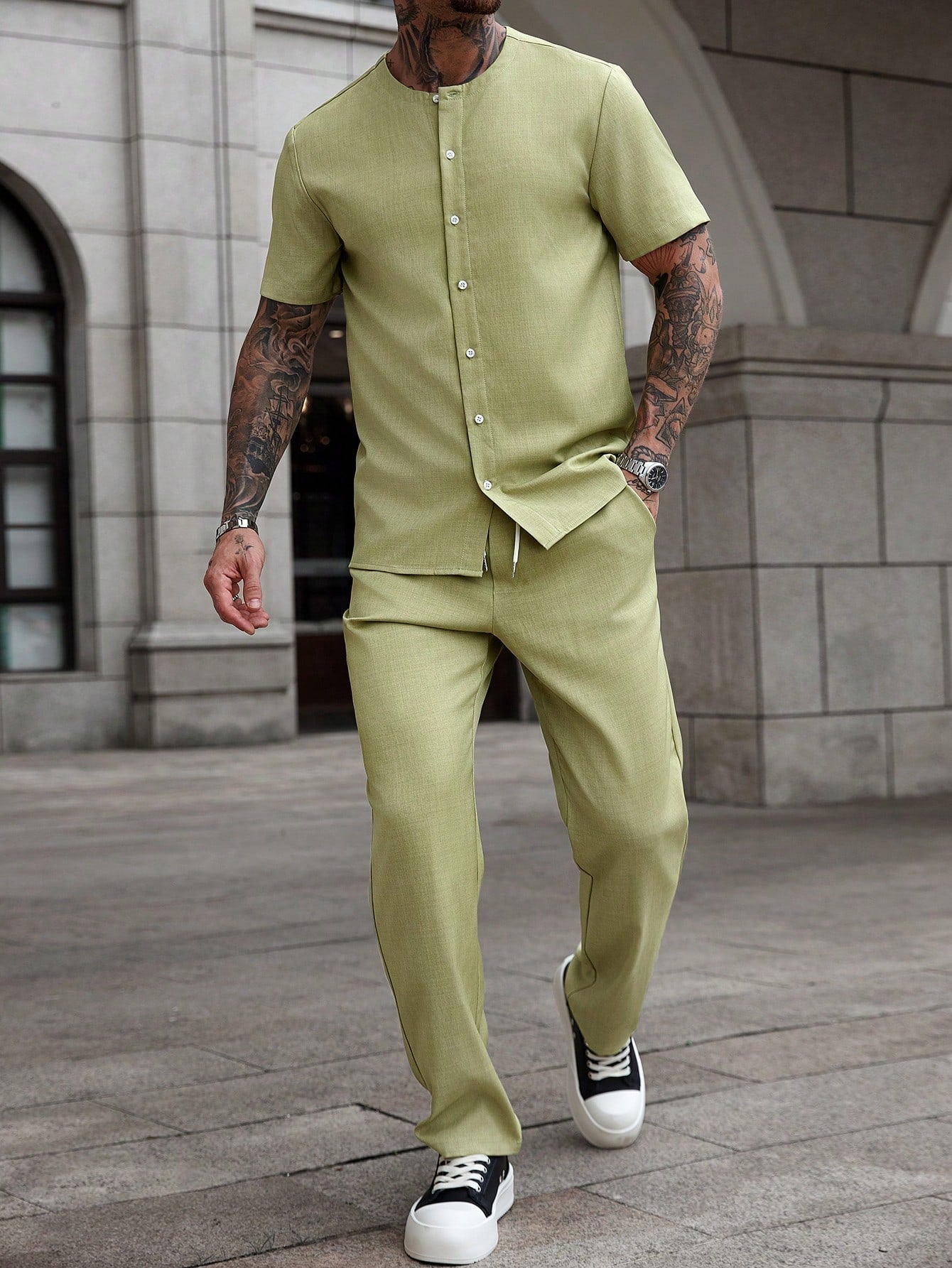 Conjunto Masculino Camisa Gola Padre E Calça Texturizada Conjunto Masculino Camisa Gola Padre E Calça Texturizada