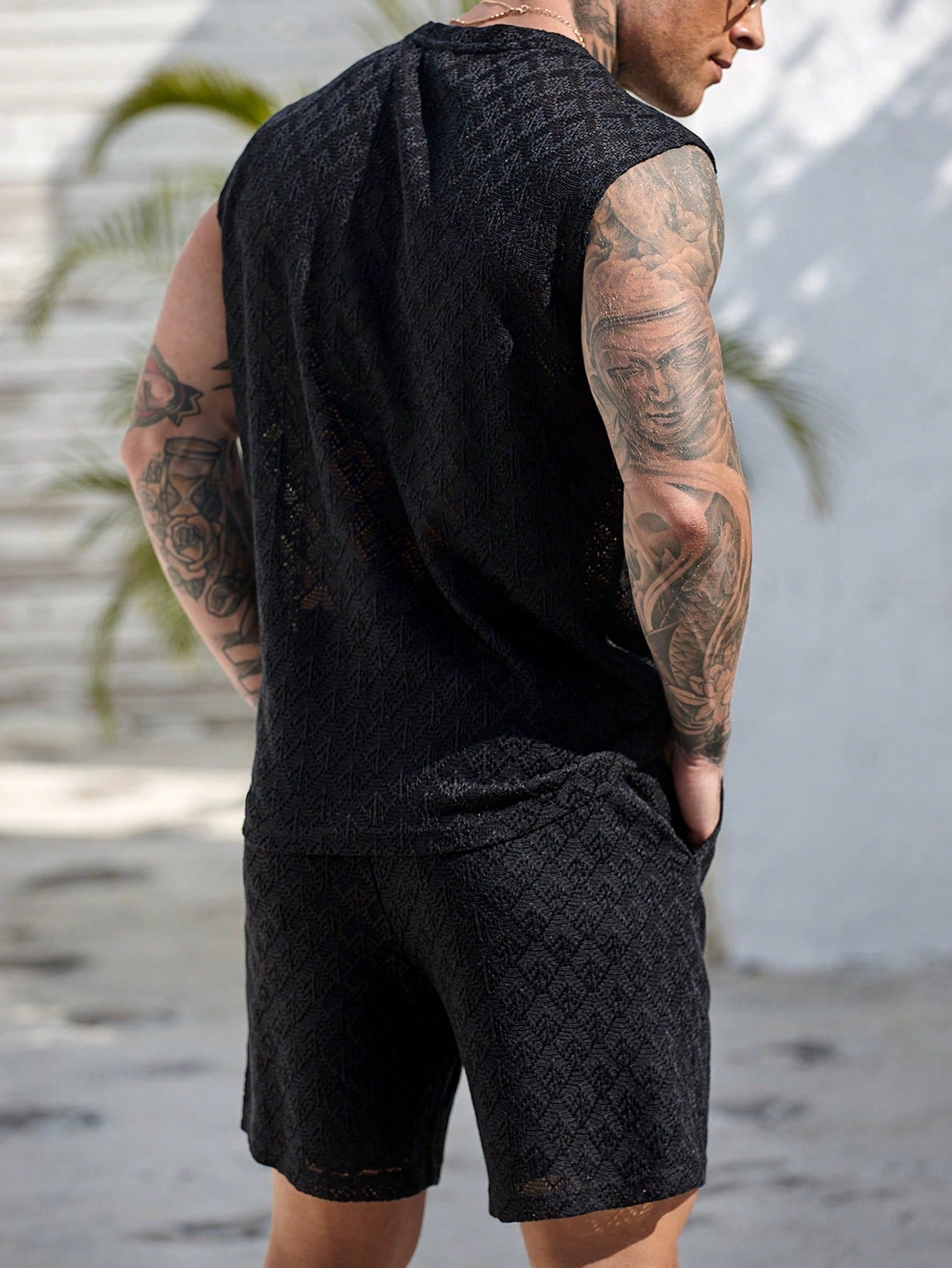Conjunto Masculino Regata Malha Gola Redonda E Shorts Ajustável Conjunto Masculino Regata Malha Gola Redonda E Shorts
