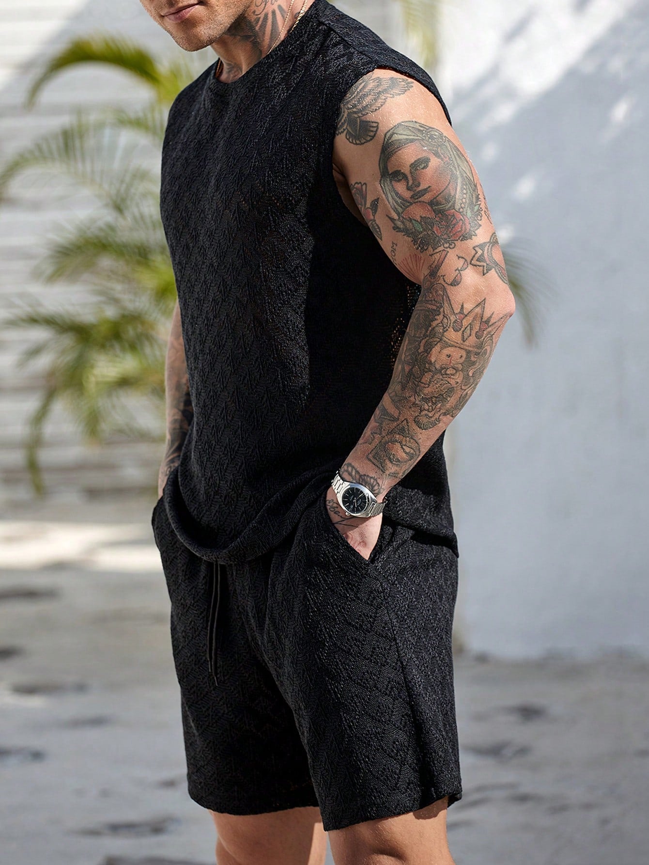 Conjunto Masculino Regata Malha Gola Redonda E Shorts Ajustável Conjunto Masculino Regata Malha Gola Redonda E Shorts