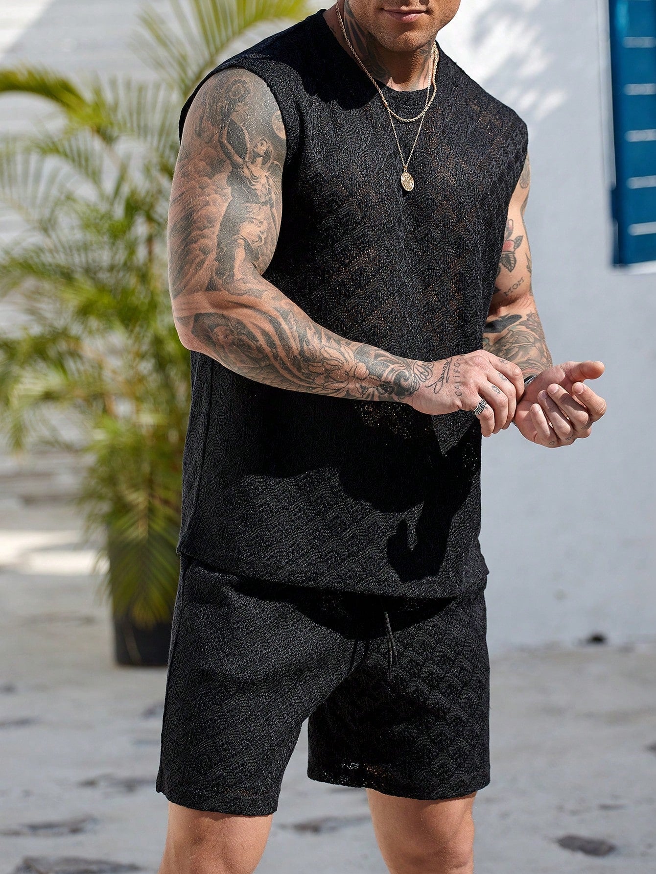 Conjunto Masculino Regata Malha Gola Redonda E Shorts Ajustável Conjunto Masculino Regata Malha Gola Redonda E Shorts