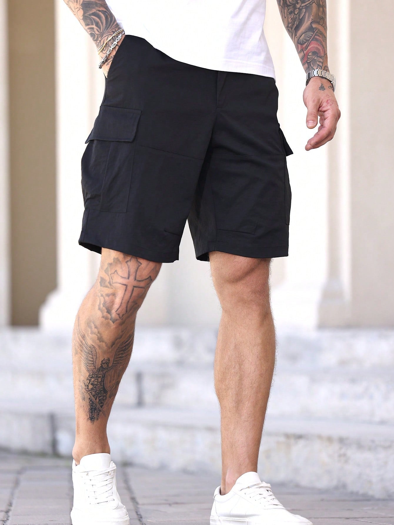 Shorts Masculino Cargo Com Bolsos Estilo Urbano Preto / PP Shorts Masculino Cargo Com Bolsos Estilo Urbano