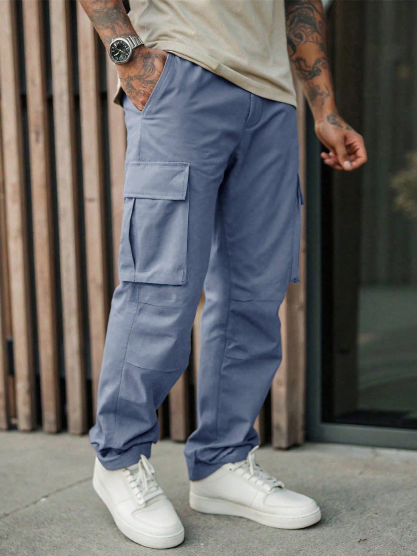 Calça Masculina Cargo Slim Com Bolsos Funcionais Calça Masculina Cargo Slim Com Bolsos Funcionais