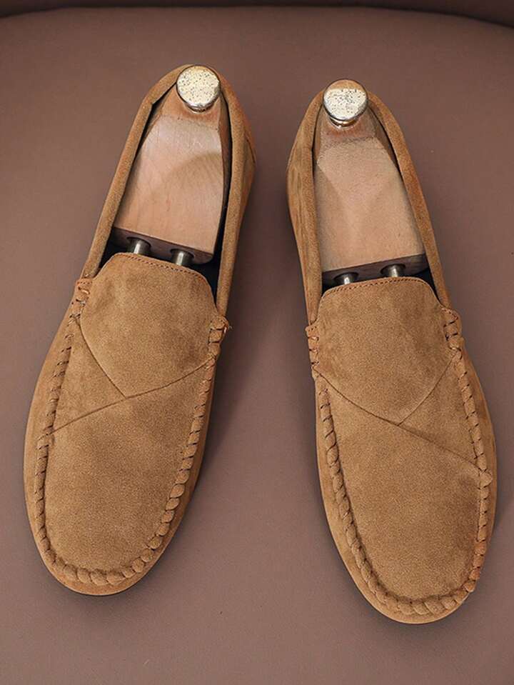 Mocassim Masculino Camurça Casual Costura Aparente Elegante Marrom / 36 Mocassim Masculino Camurça Casual Costura