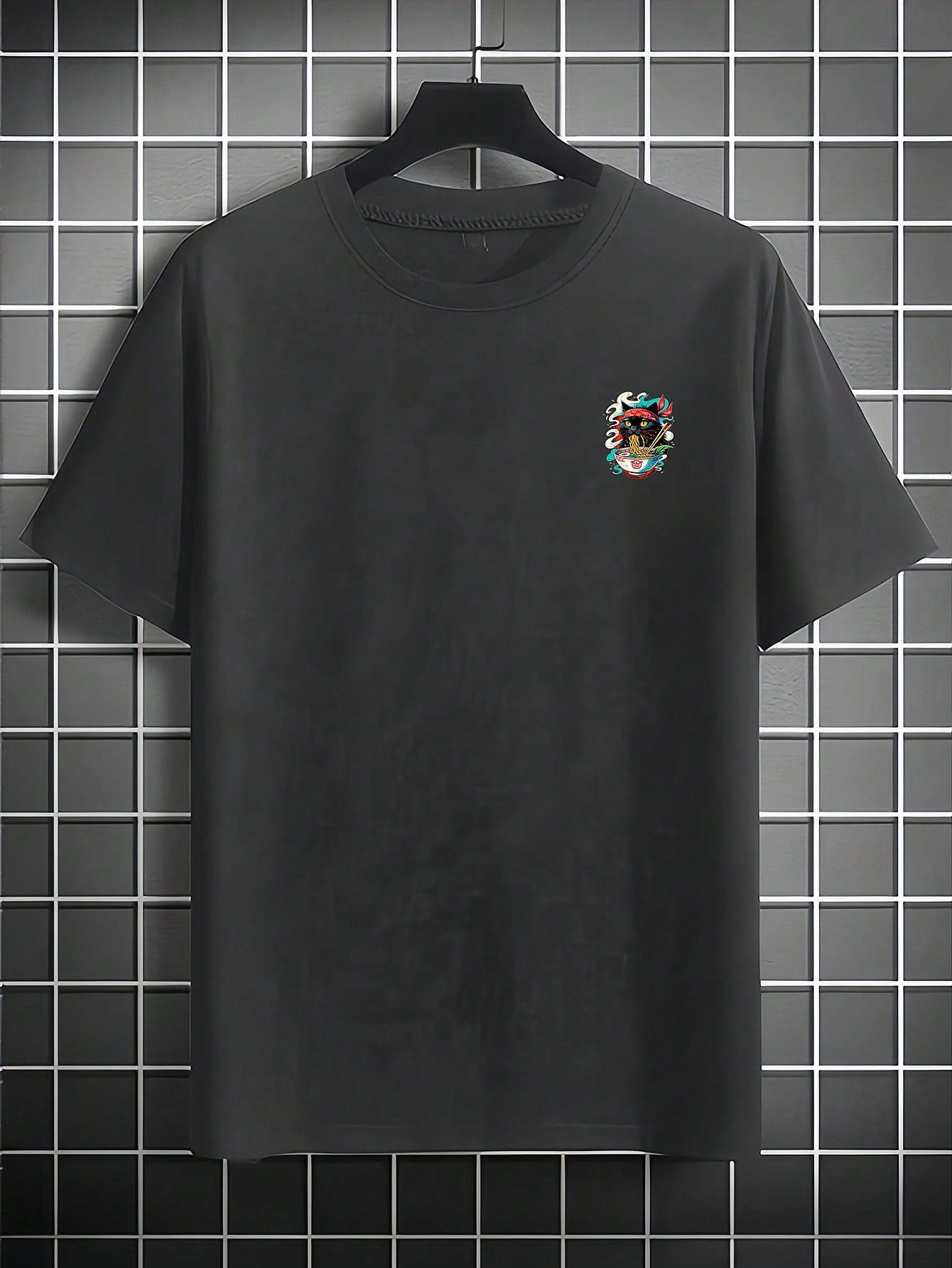 Camiseta Masculina Estampa De Gato Oriental Macarrão Camiseta Masculina Estampa De Gato Oriental Macarrão