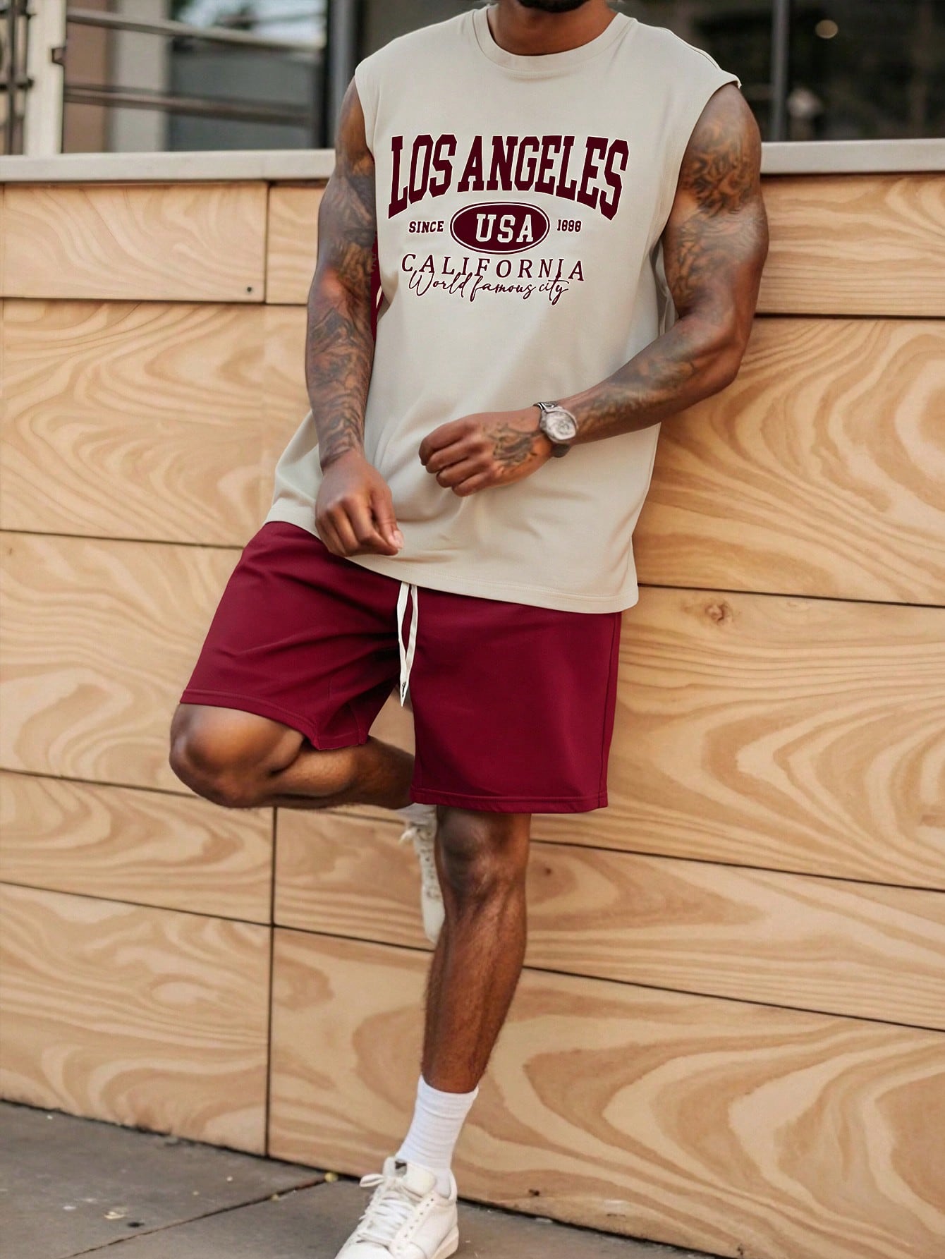 Conjunto Masculino Regata Clássica E Shorts Versáteis Casuais Bege / PP Conjunto Masculino Regata Clássica E Shorts