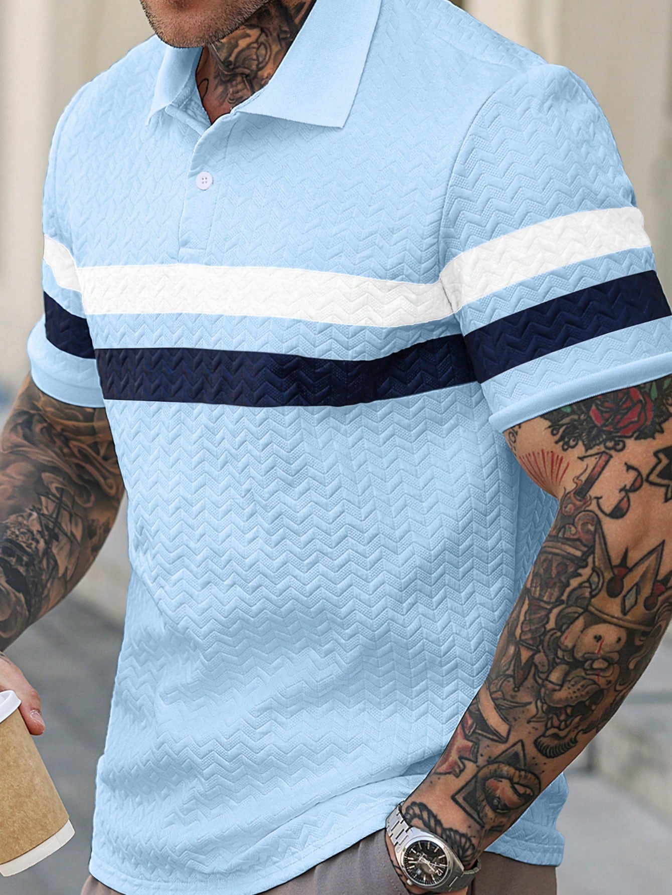 Camisa Polo Masculina Texturizada Listras Visual Atemporal Camisa Polo Masculina Texturizada Listras Visual Atemporal