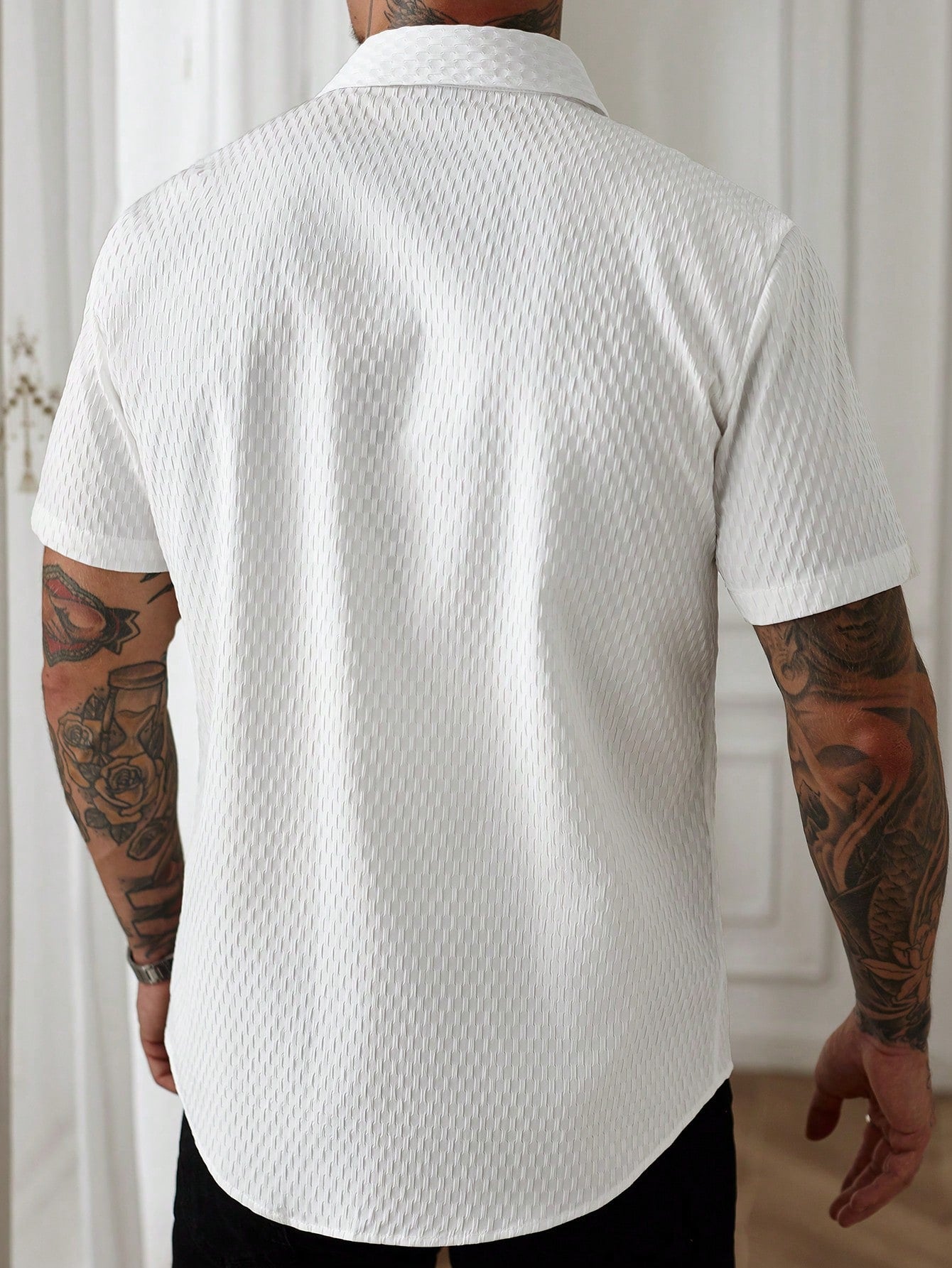 Camisa Masculina De Botão Textura Diamante Estilo Sofisticado Camisa Masculina De Botão Textura Diamante Estilo