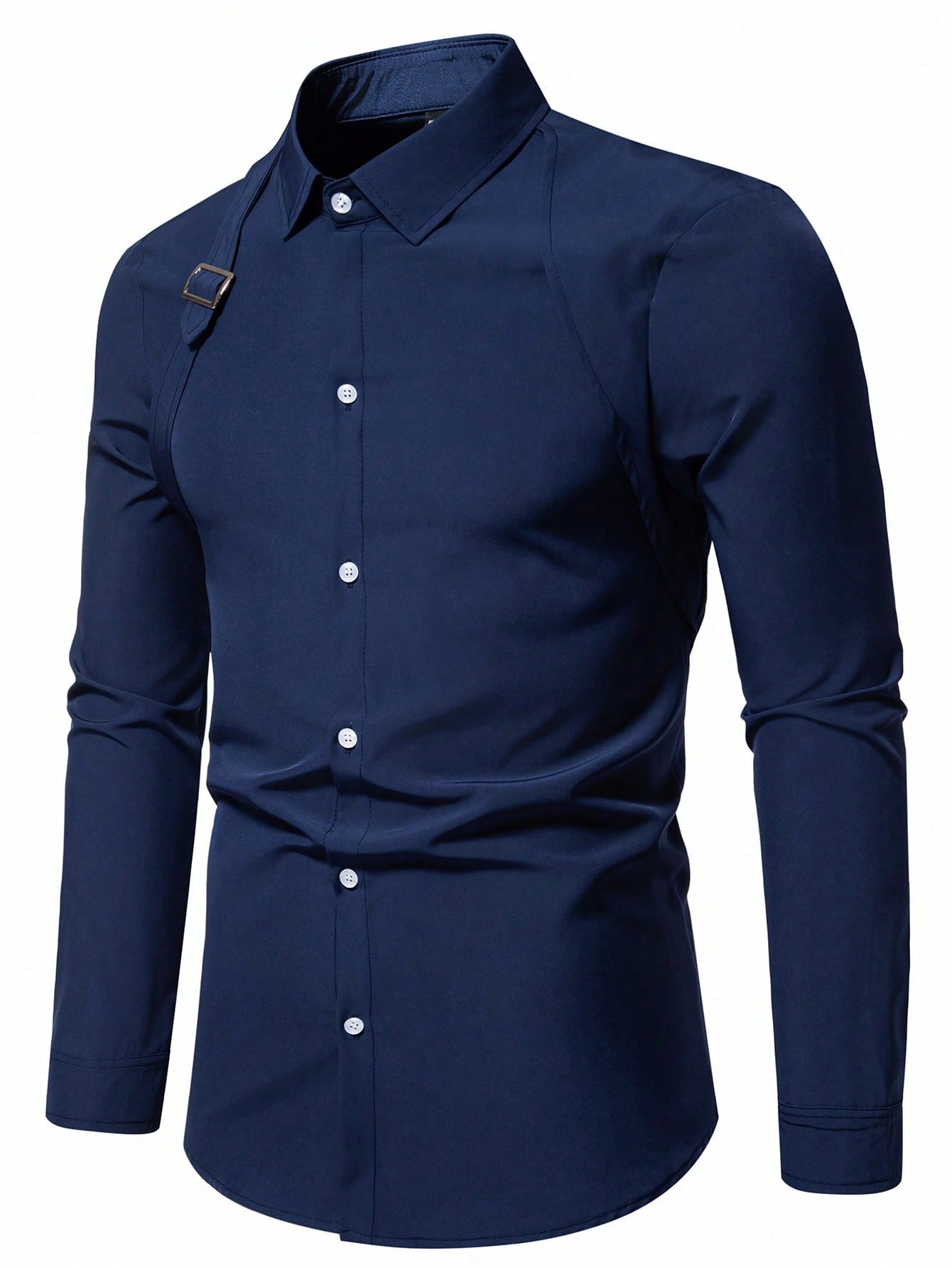 Camisa Masculina De Botão Slim Fivela Decorativa Estilo Único Camisa Masculina De Botão Slim Fivela Decorativa Estilo