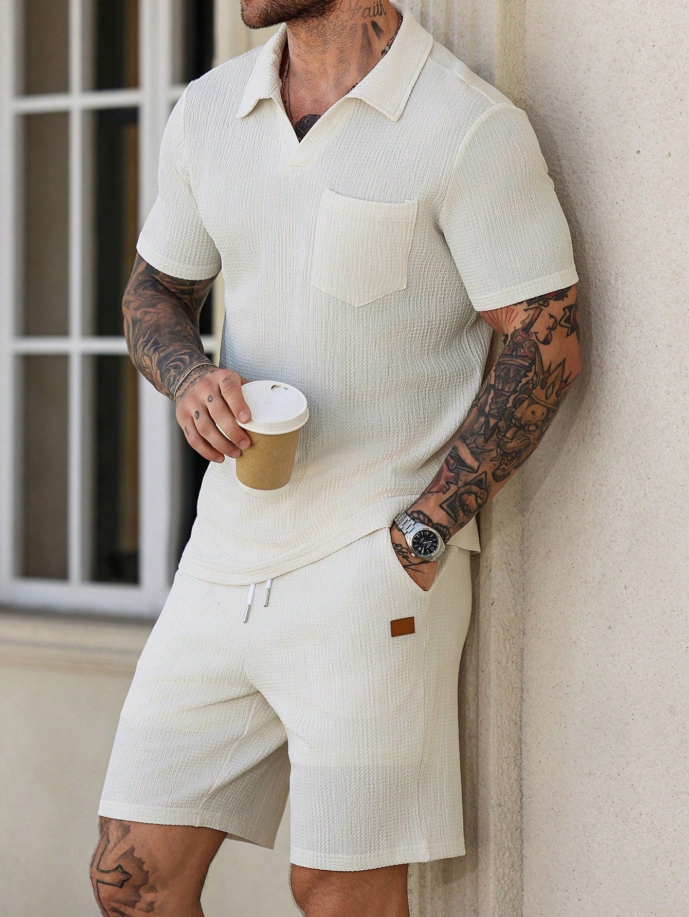 Conjunto Masculino Polo Jacquard E Shorts Cós Ajustável Conjunto Masculino Polo Jacquard E Shorts Cós Ajustável