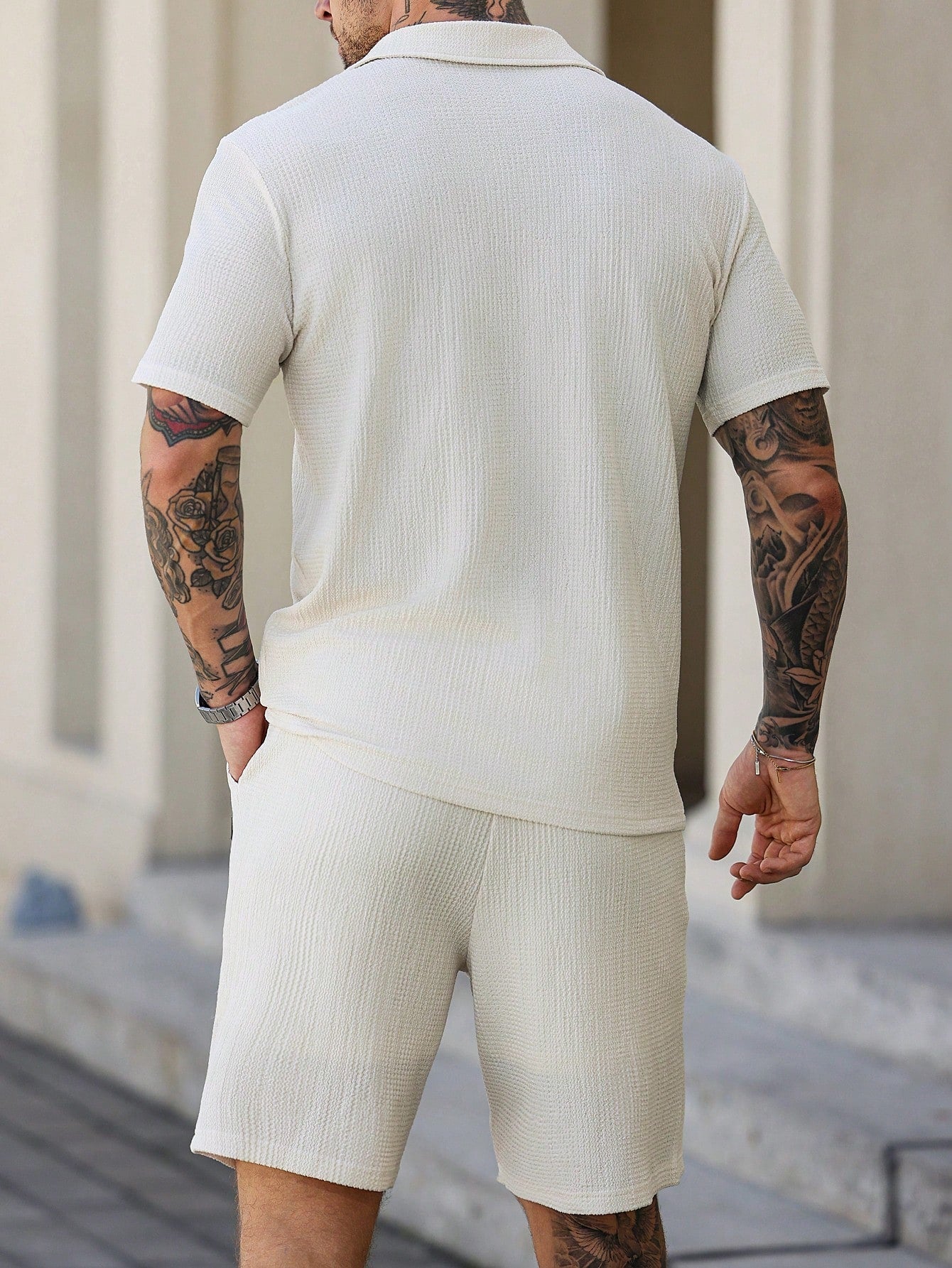 Conjunto Masculino Polo Jacquard E Shorts Cós Ajustável Conjunto Masculino Polo Jacquard E Shorts Cós Ajustável