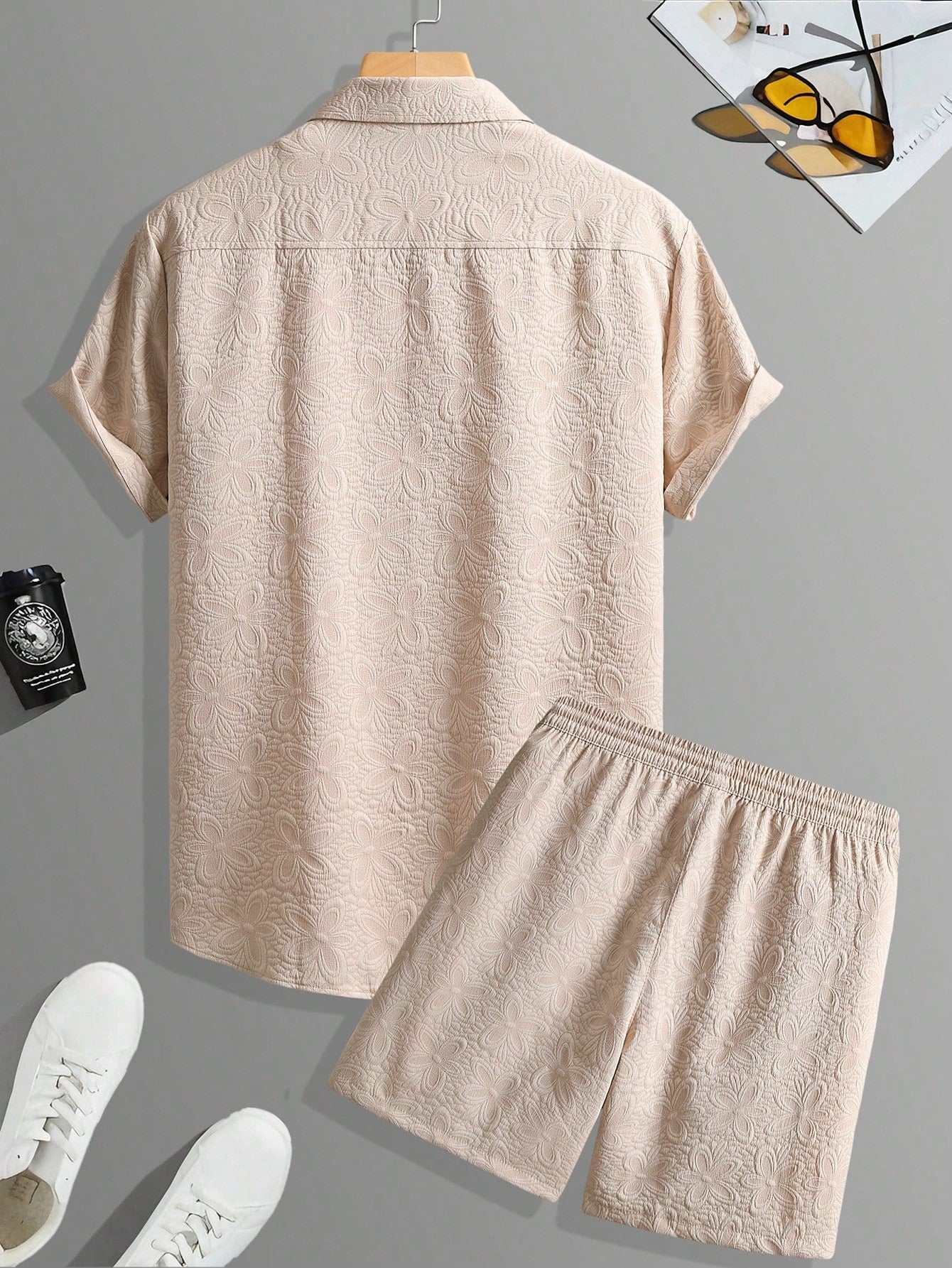 Conjunto Masculino Camisa Jacquard Manga Curta E Shorts Estampados Conjunto Masculino Camisa Jacquard Manga Curta E