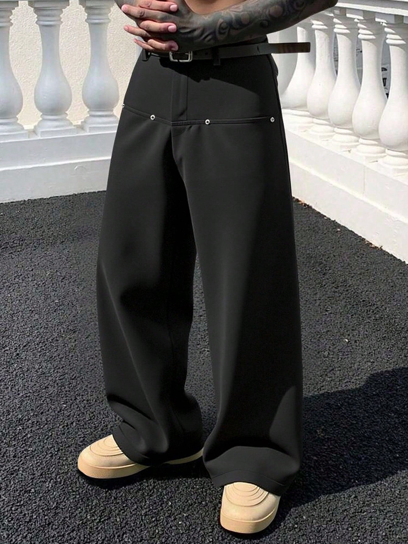 Calça Masculina Wide Leg Alfaiatada Com Caimento Elegante Preto / PP Calça Masculina Wide Leg Alfaiatada Com Caimento