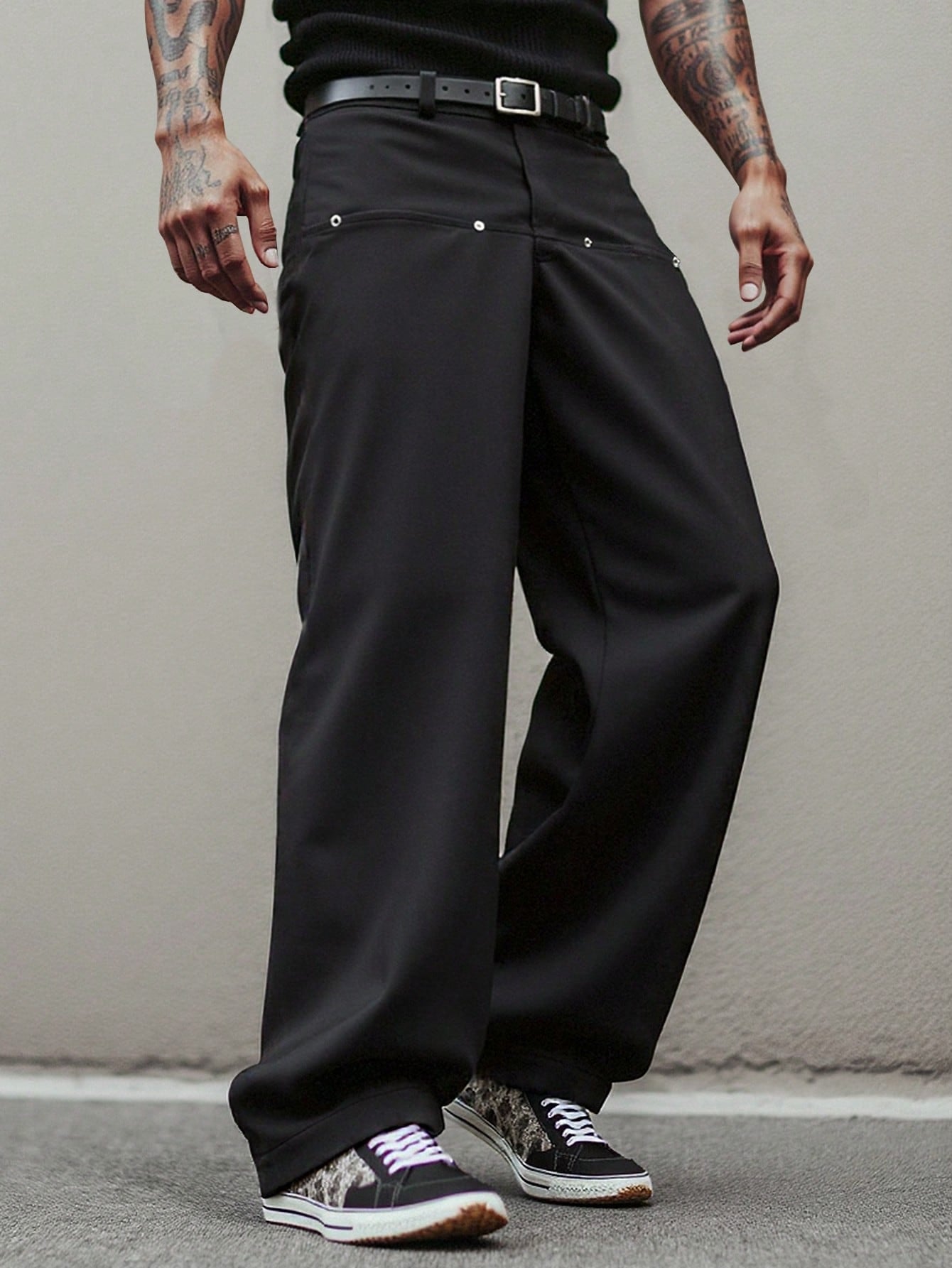 Calça Masculina Wide Leg Alfaiatada Com Caimento Elegante Calça Masculina Wide Leg Alfaiatada Com Caimento Elegante